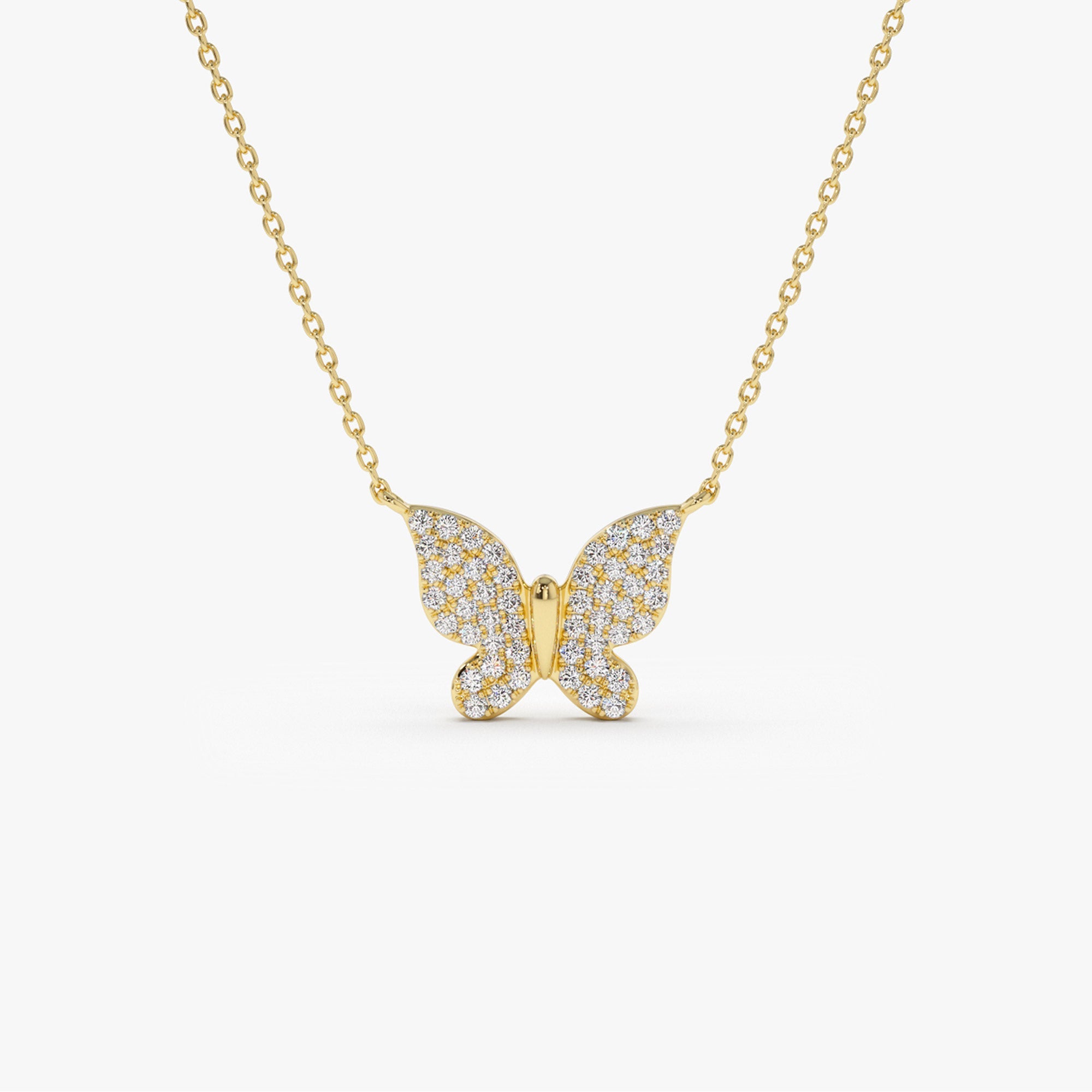 OBFJ2264 - Pave Diamond Butterfly Pendant Necklace necklace in selectable metal and diamond options - Roselle Jewelry view 1
