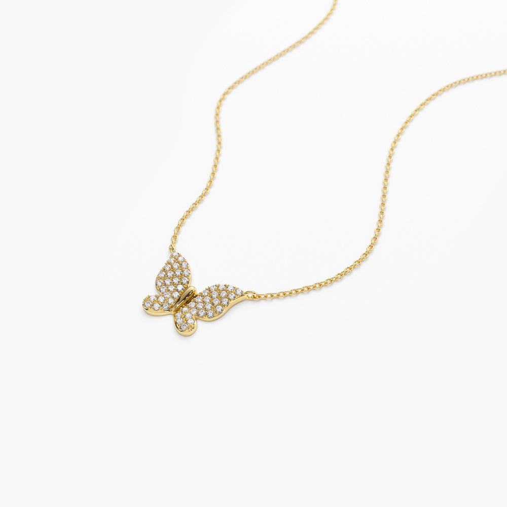 OBFJ2264 - Pave Diamond Butterfly Pendant Necklace necklace in selectable metal and diamond options - Roselle Jewelry view 9
