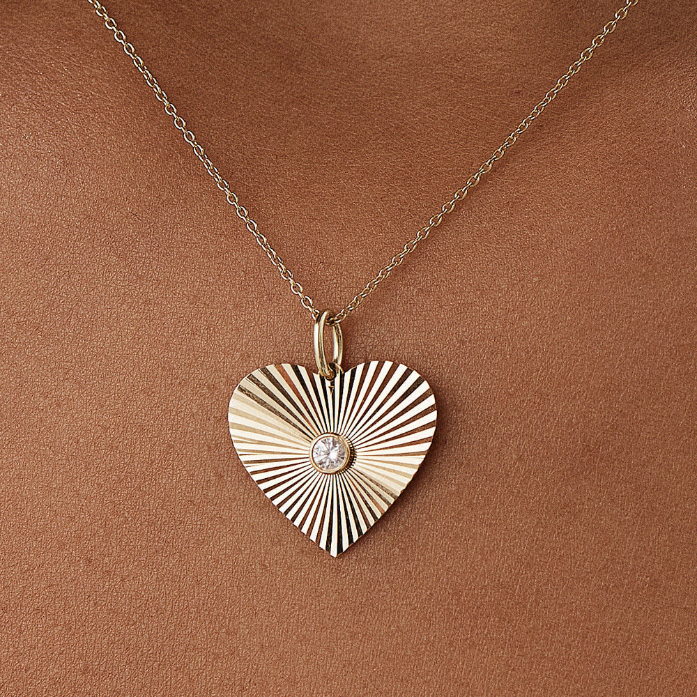 OBFJ1470 - 14K Diamond-Cut Heart Shape Disc Ray Pendant 2