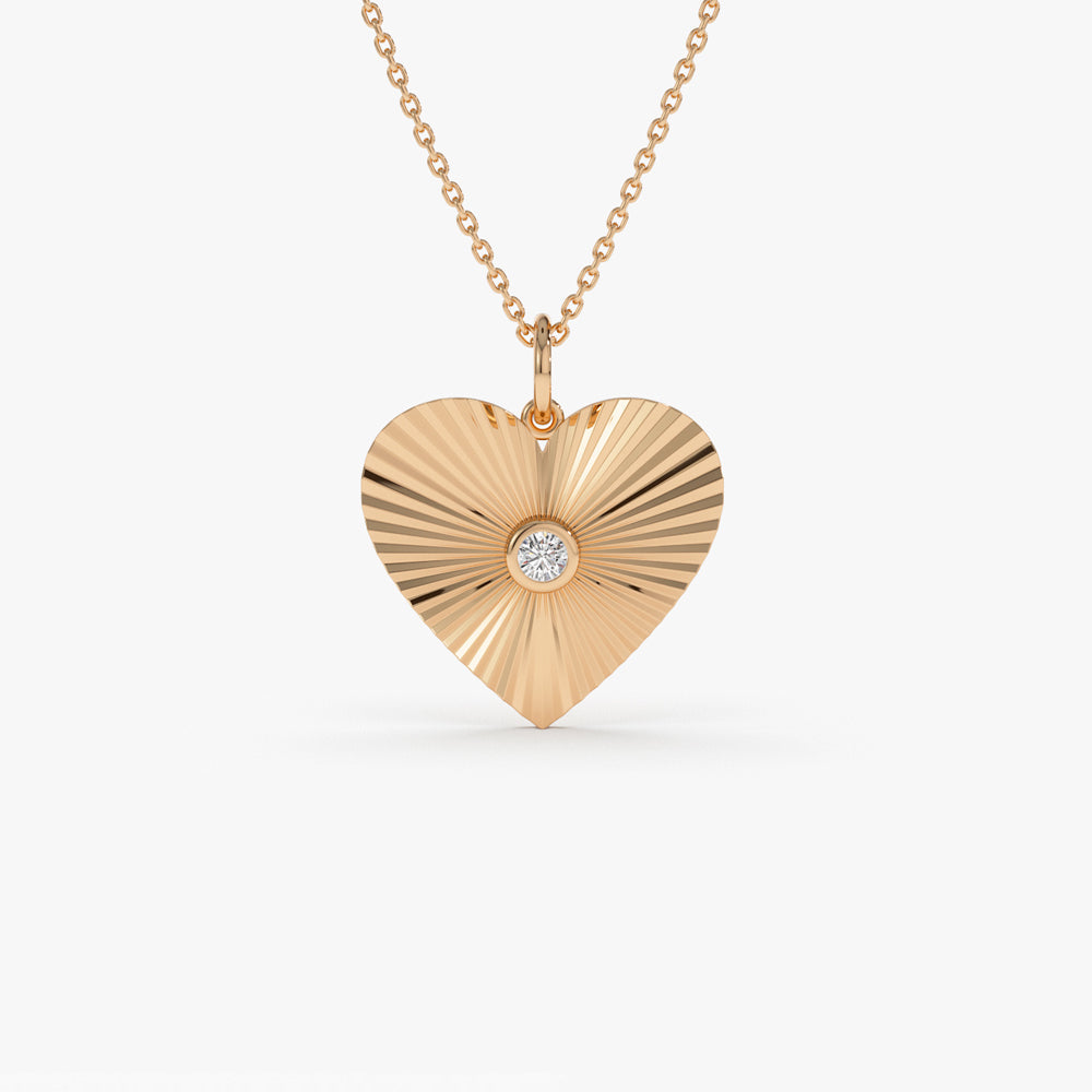 OBFJ1470 - 14K Diamond-Cut Heart Shape Disc Ray Pendant 4