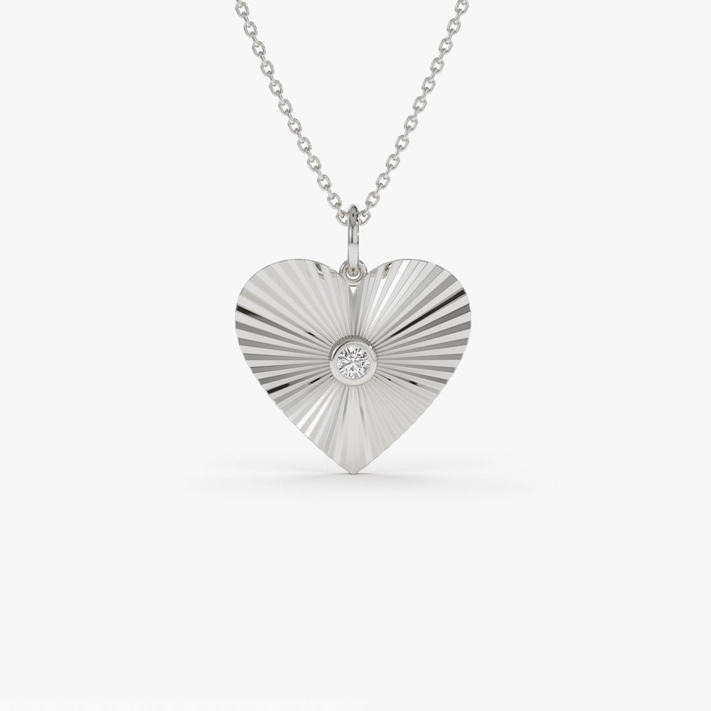 OBFJ1470 - 14K Diamond-Cut Heart Shape Disc Ray Pendant 5