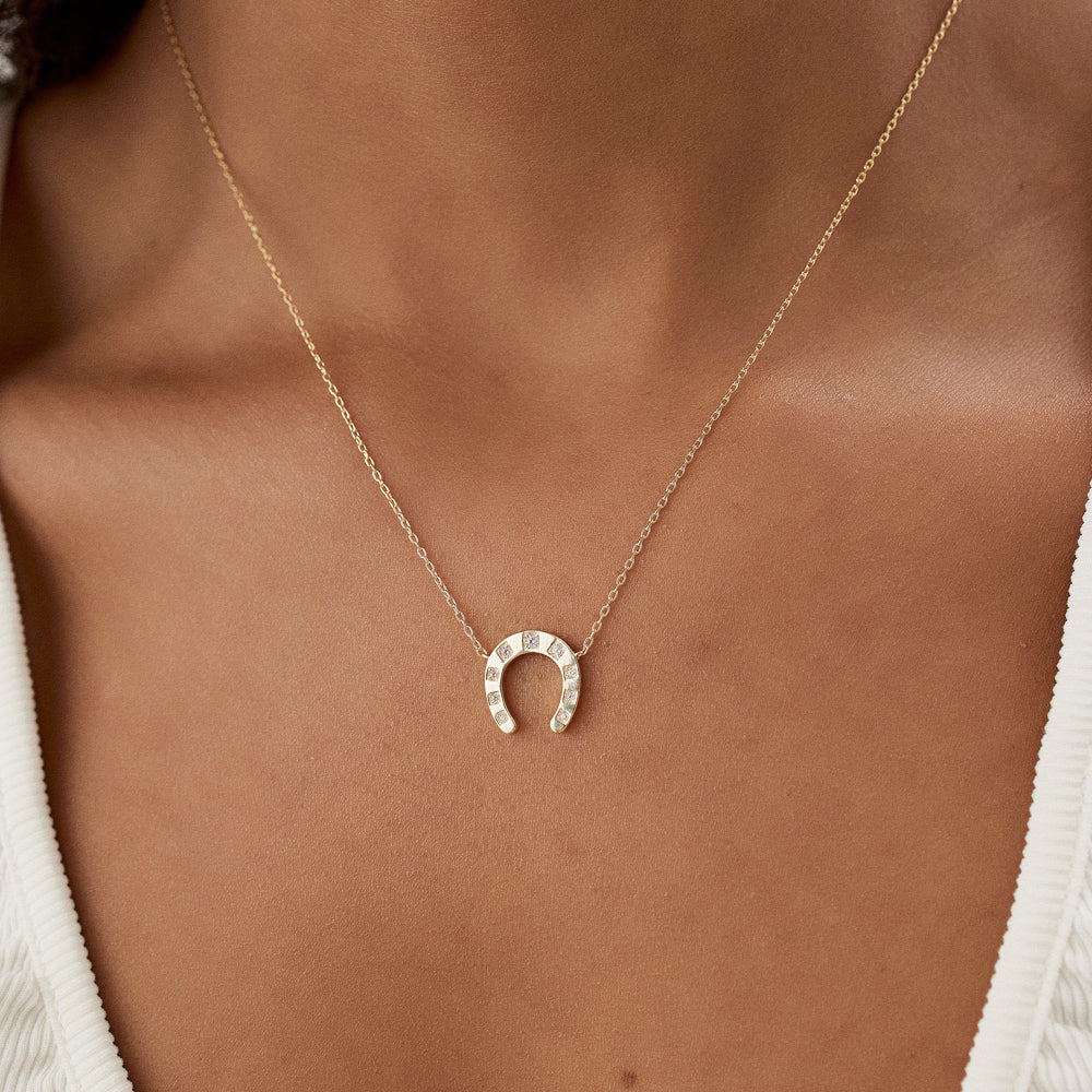 OBFJ1487 - 14k Good Luck Diamond Horseshoe Necklace 5