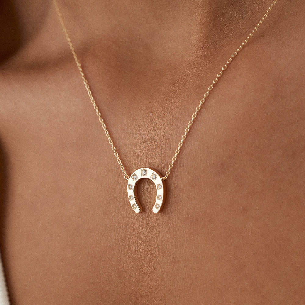 OBFJ1487 - 14k Good Luck Diamond Horseshoe Necklace 2