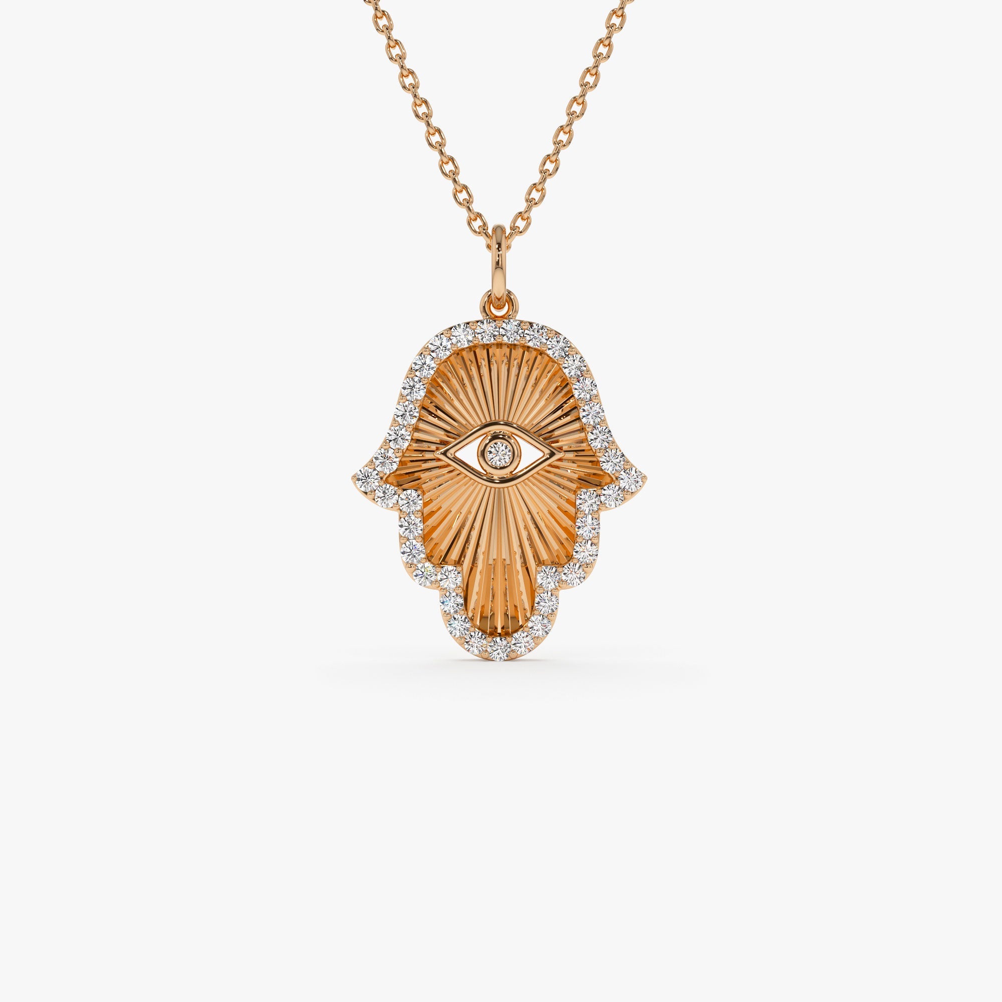 OBFJ1369 - 14k Diamond Hamsa & Evil Eye Hand of Fatima Necklace 4