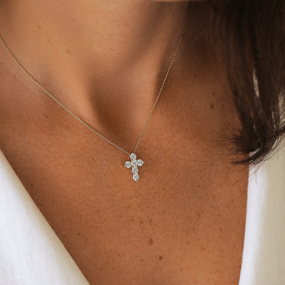 OBFJ2162 - Large Diamond Cross necklace in selectable metal and diamond options - Roselle Jewelry view 4