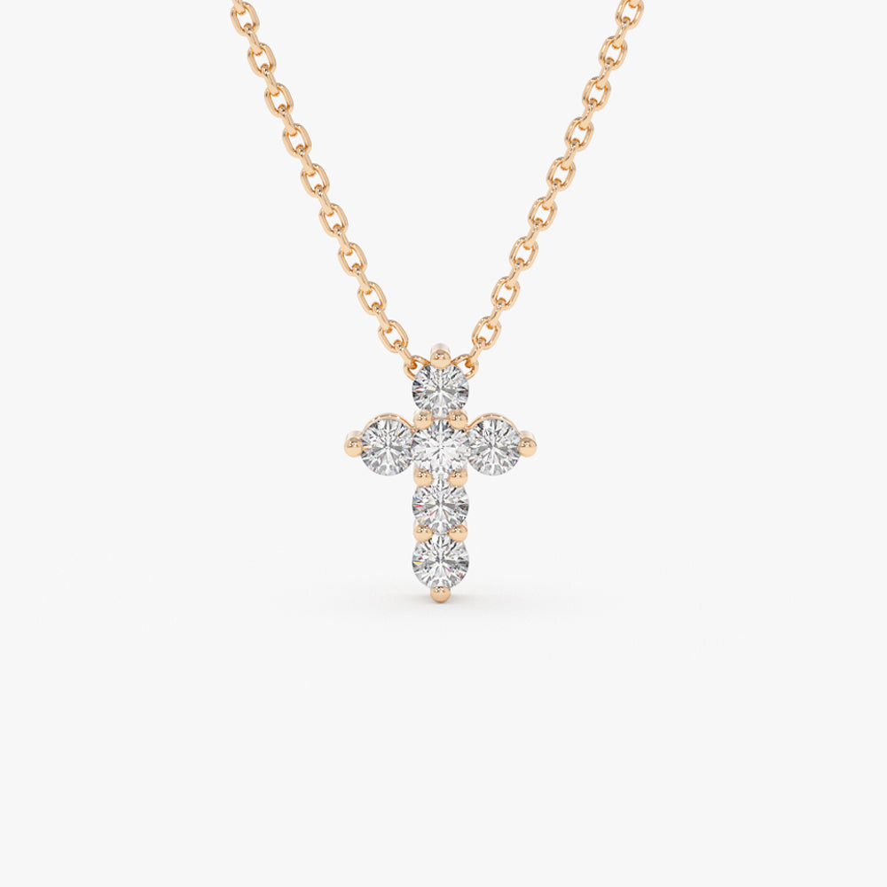 OBFJ2162 - Large Diamond Cross necklace in selectable metal and diamond options - Roselle Jewelry view 6