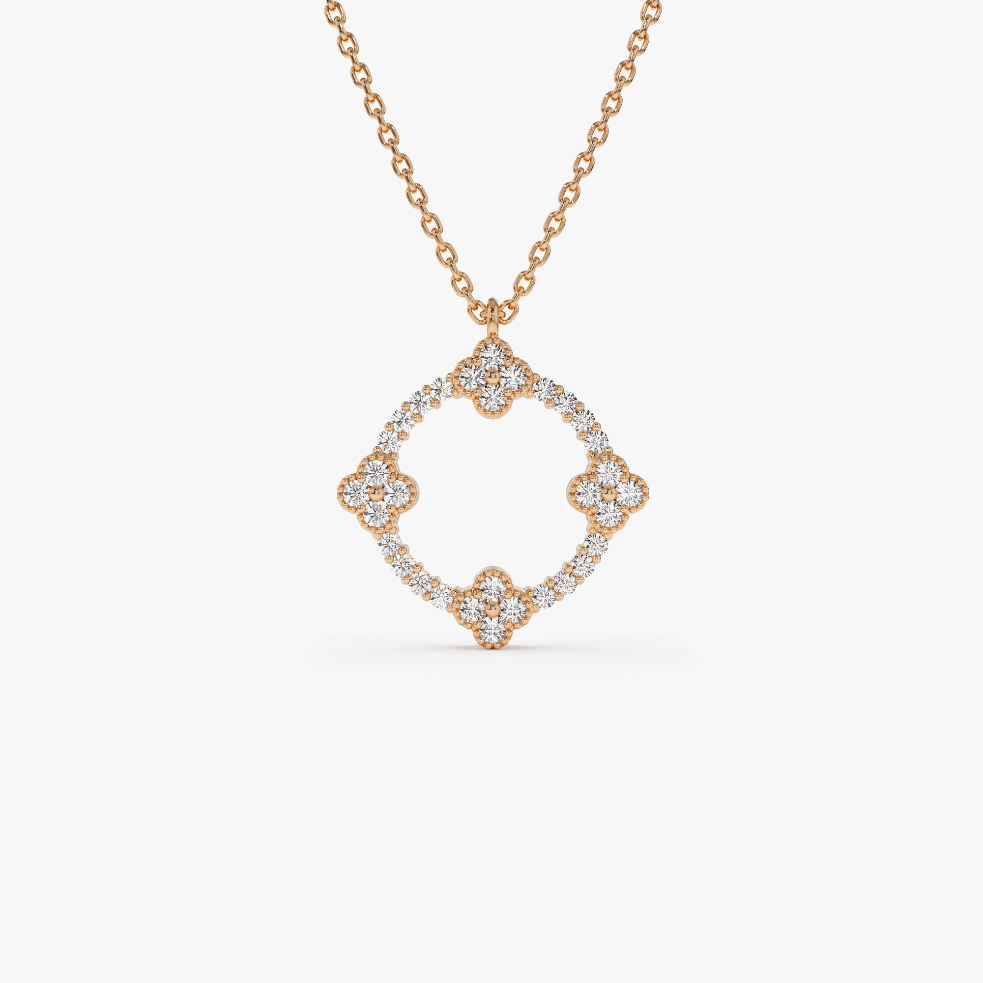 OBFJ1139 - 14k All Diamond Clover Circle Necklace 6