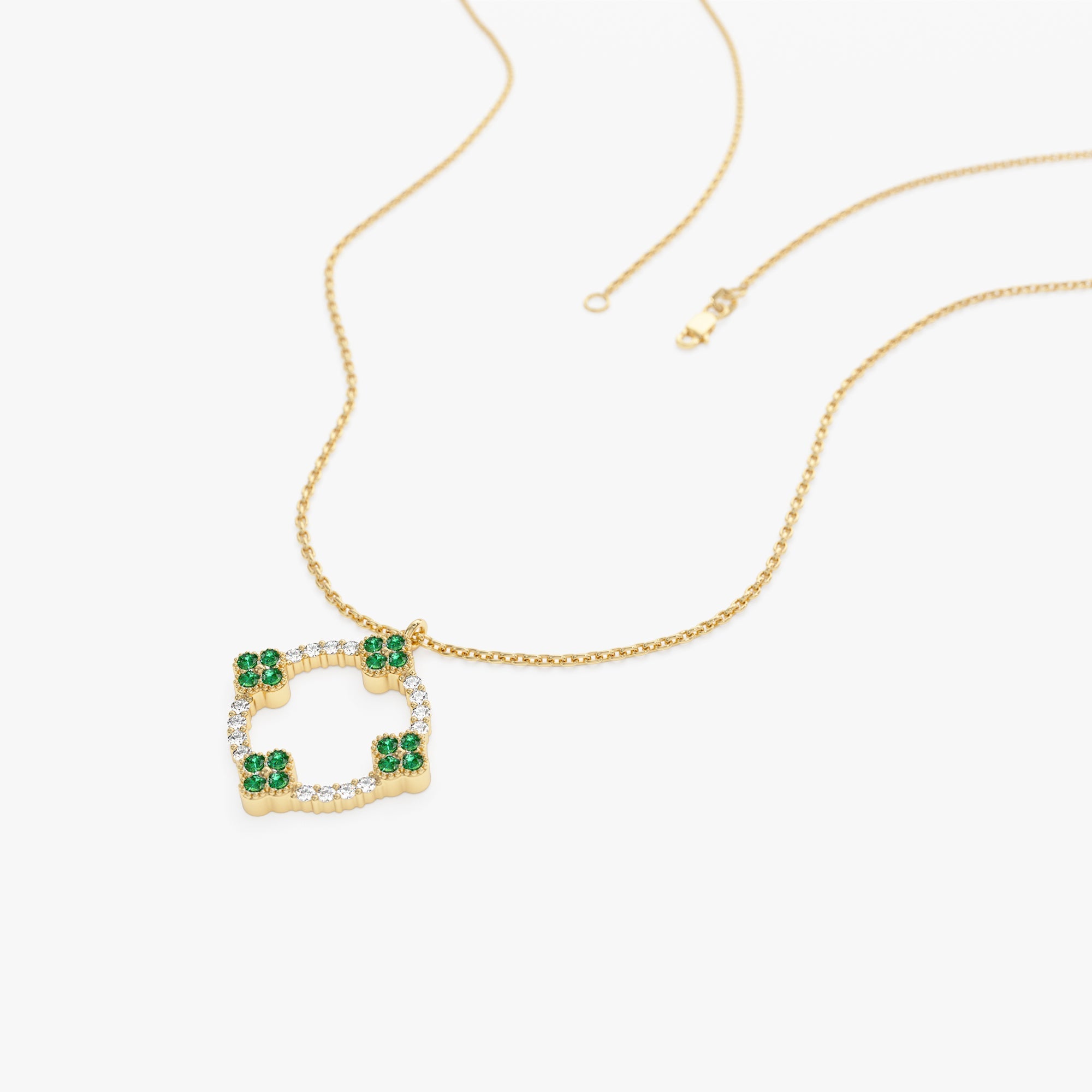 OBFJ1370 - 14k Diamond and Emerald Clover Necklace 7