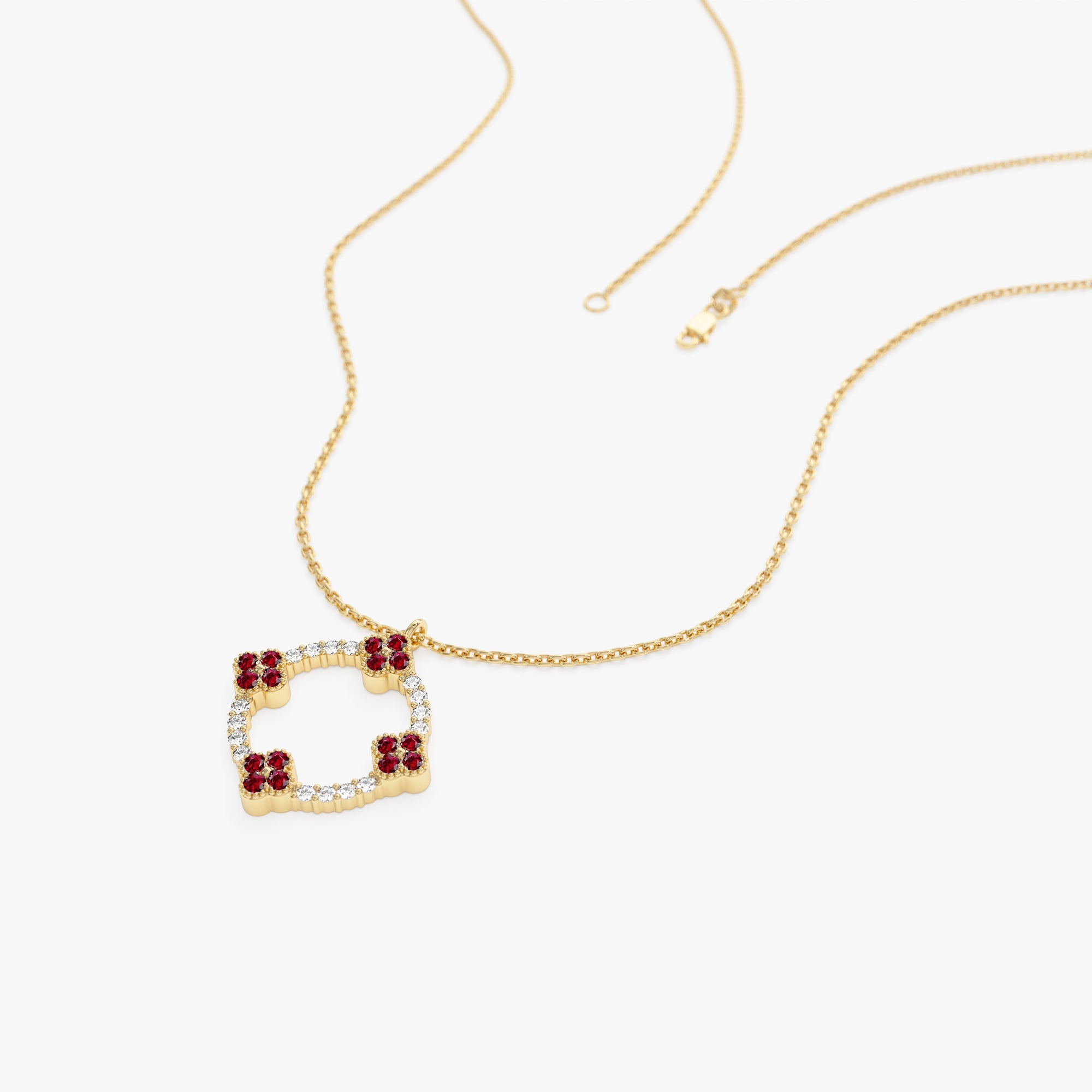 OBFJ1375 - 14k Diamond and Ruby Clover Necklace 5