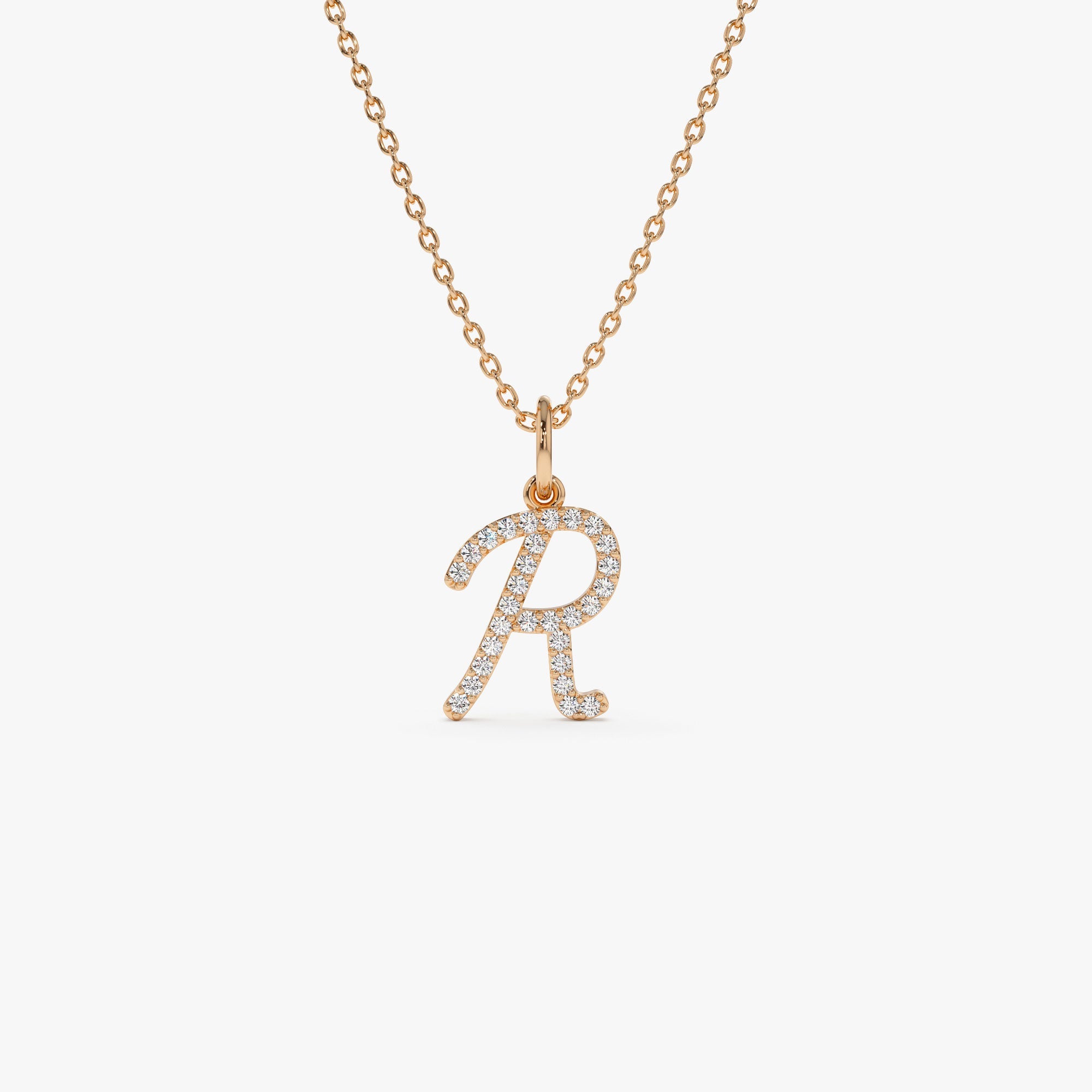OBFJ1358 - 14k Diamond Script Initial Necklace 5