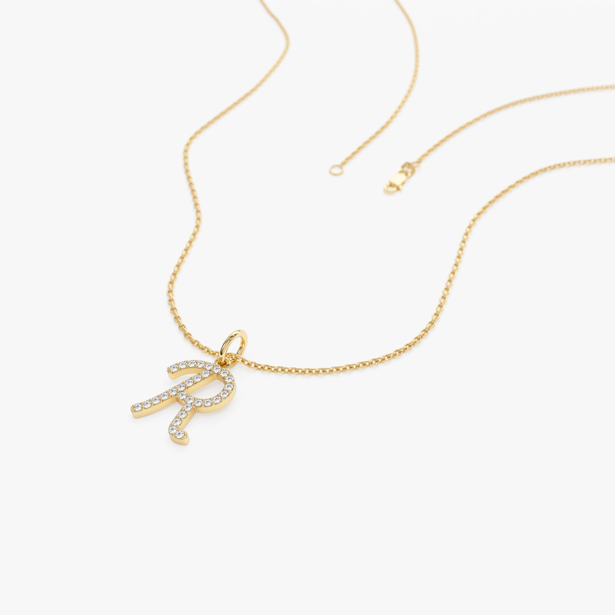 OBFJ1358 - 14k Diamond Script Initial Necklace 7