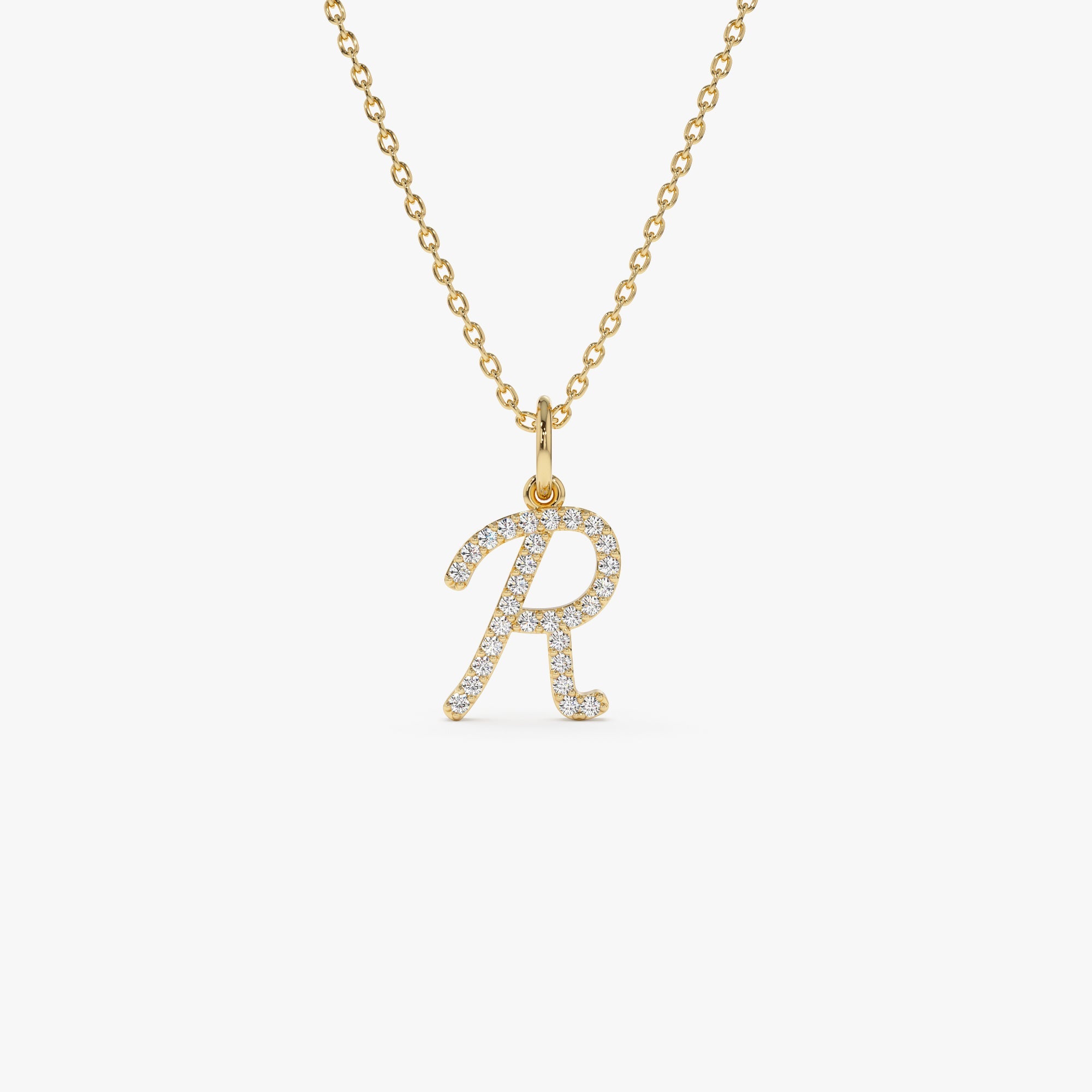 OBFJ1358 - 14k Diamond Script Initial Necklace 1