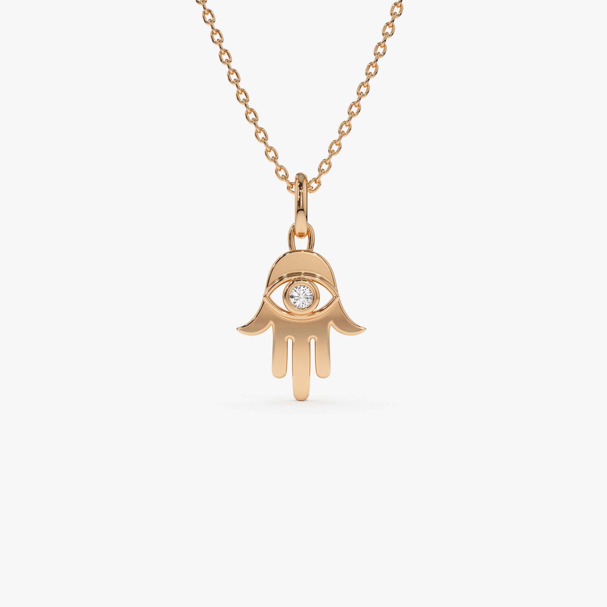 OBFJ1263 - 14k Diamond Hamsa Hand Protection Necklace 3