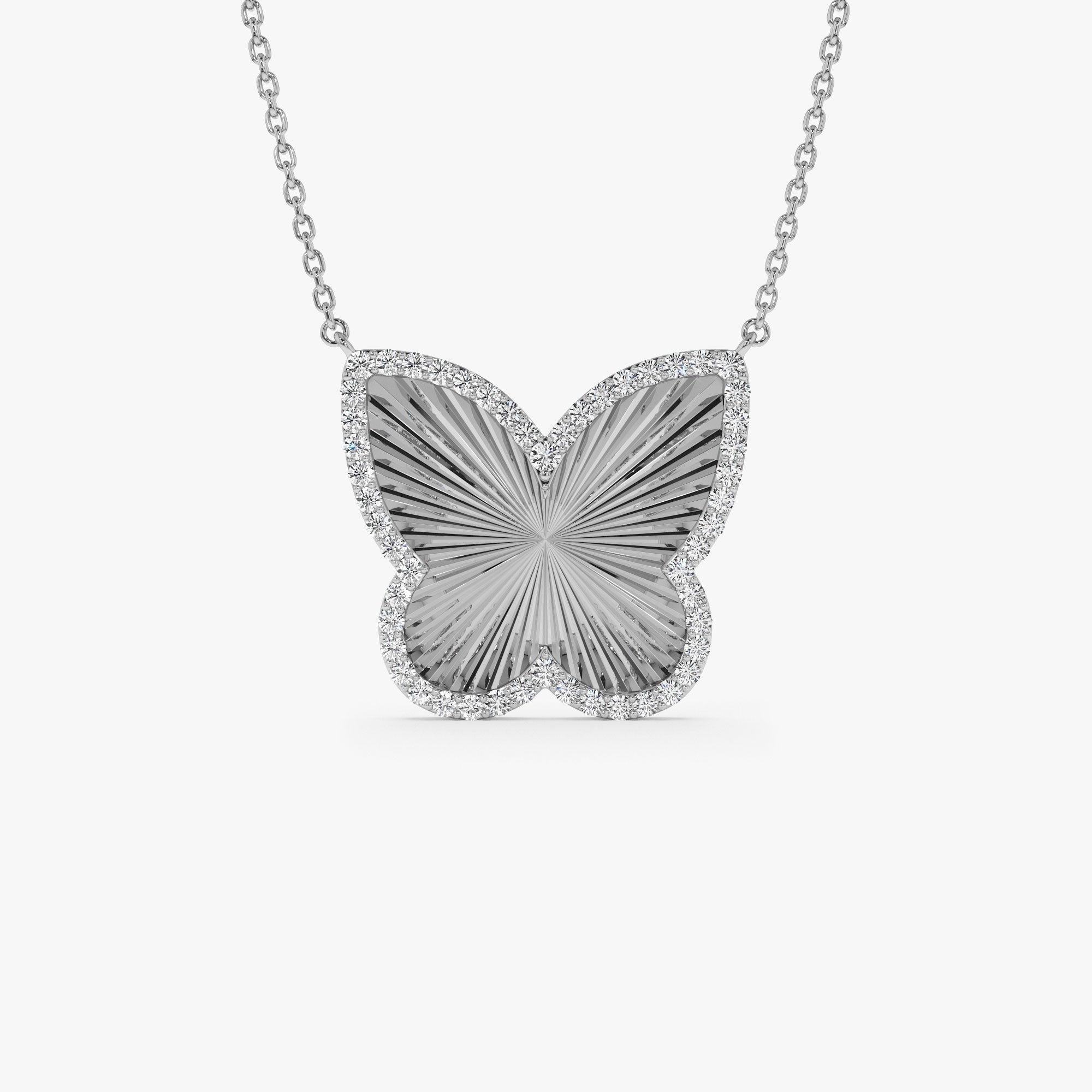 OBFJ1361 - 14K Textured Diamond Butterfly Charm Pendant 6