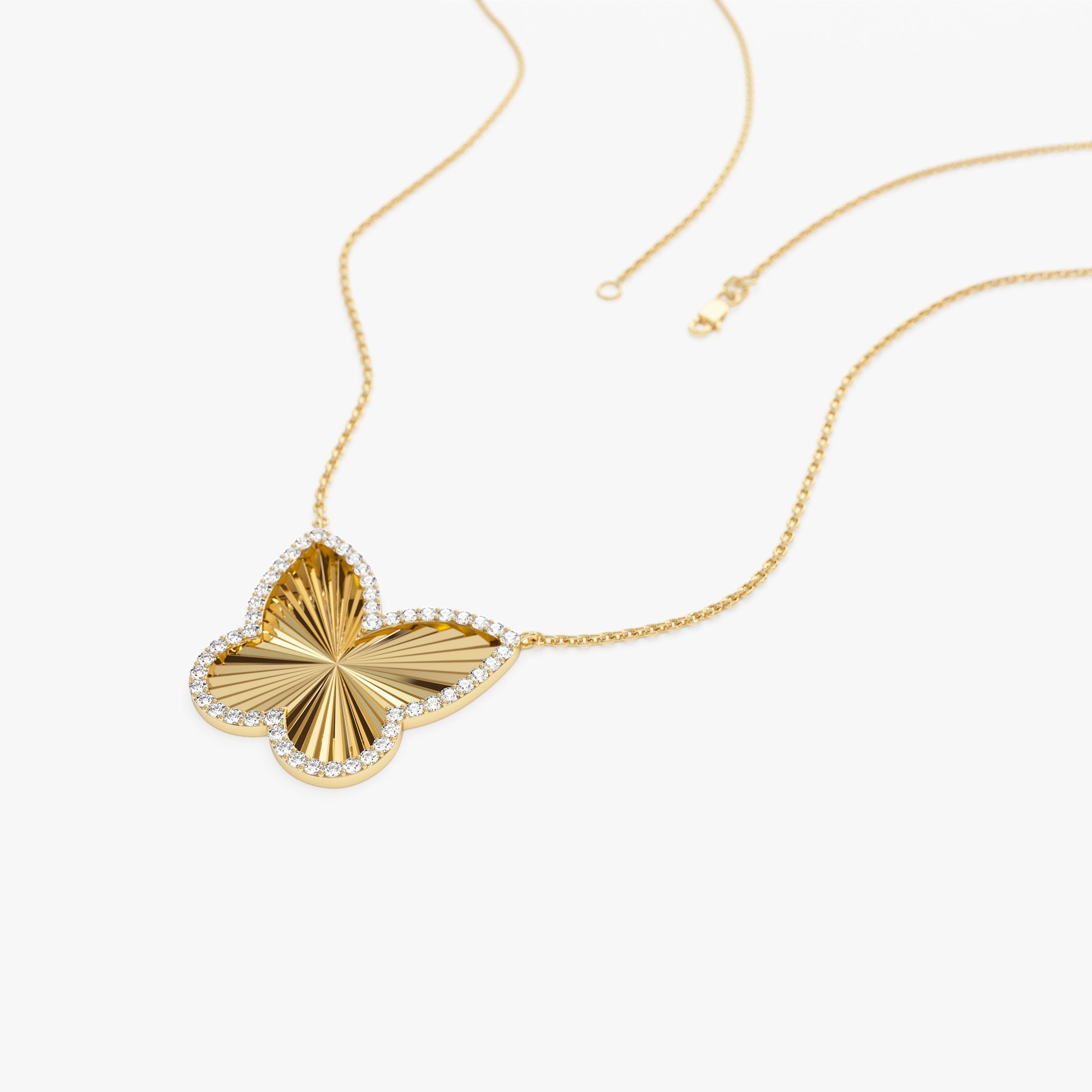 OBFJ1361 - 14K Textured Diamond Butterfly Charm Pendant 7