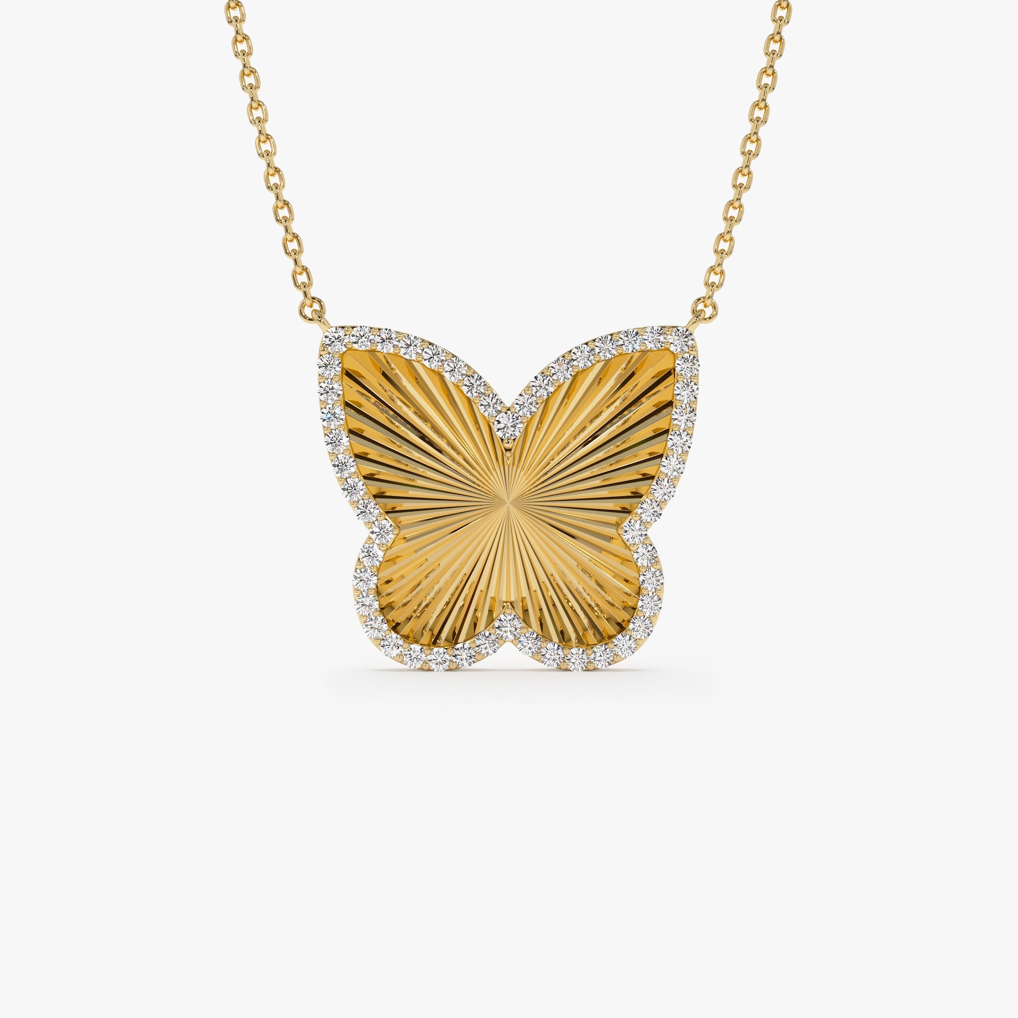 OBFJ1361 - 14K Textured Diamond Butterfly Charm Pendant 1