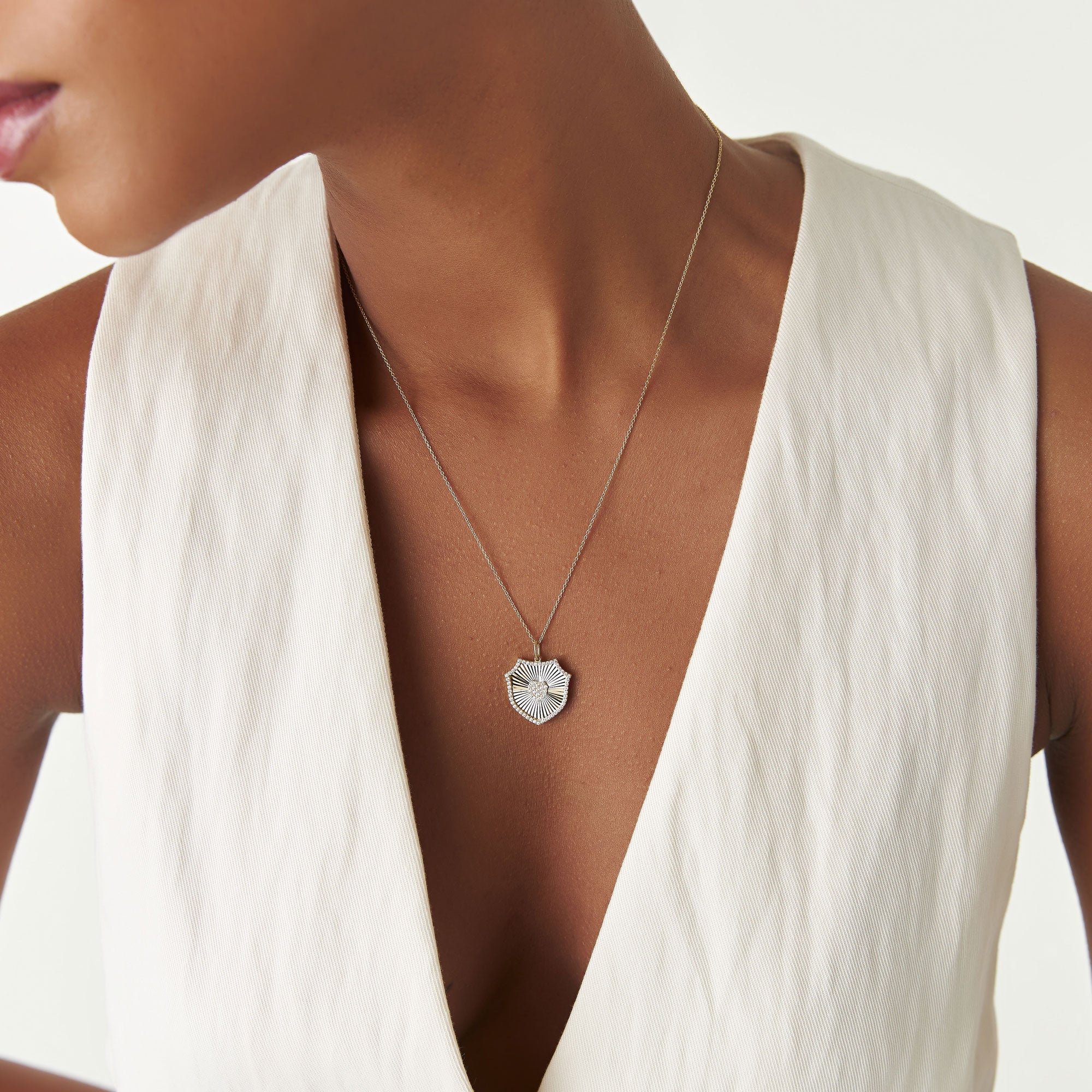OBFJ1258 - 14k Diamond Shield Medallion Pendant 5