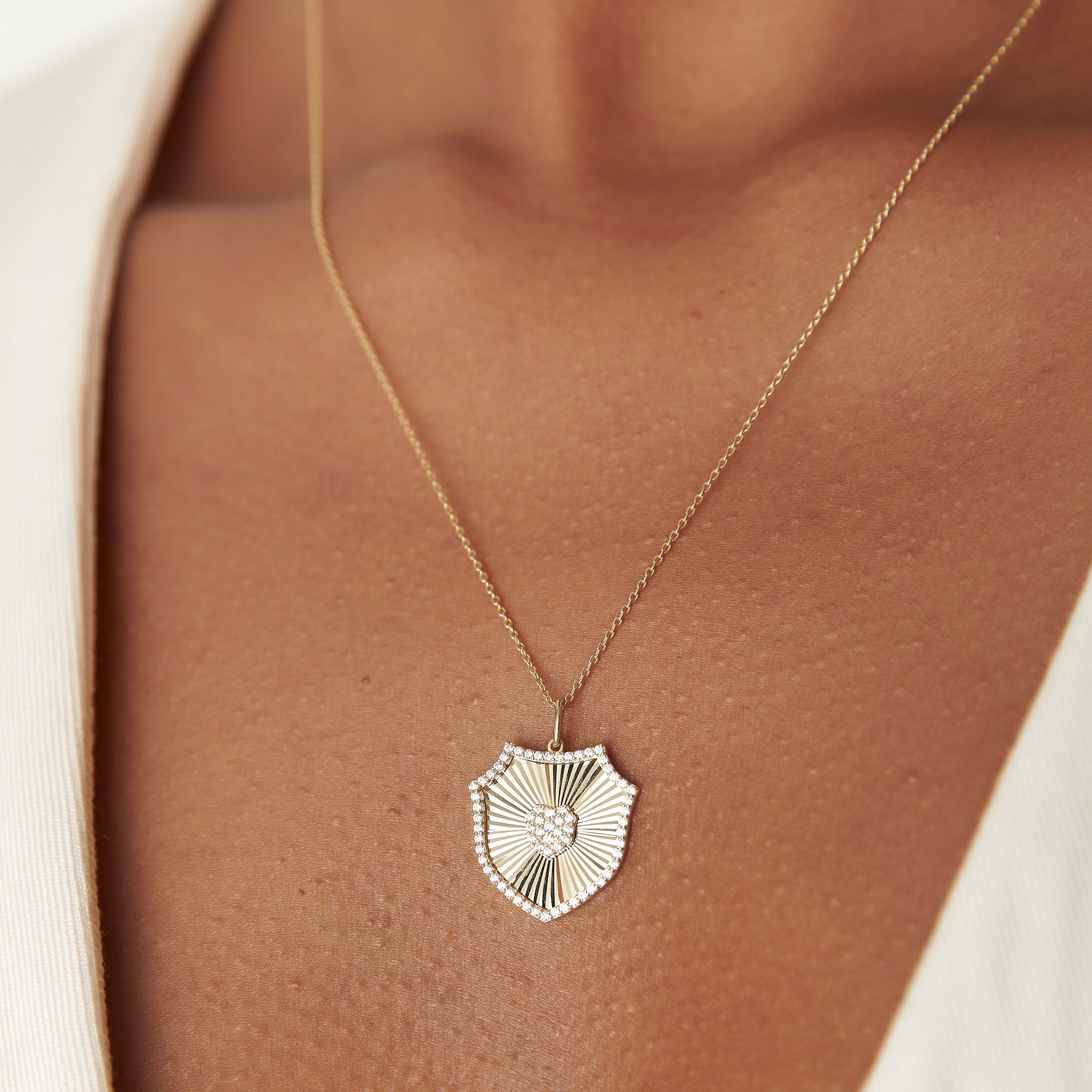 OBFJ1258 - 14k Diamond Shield Medallion Pendant 2