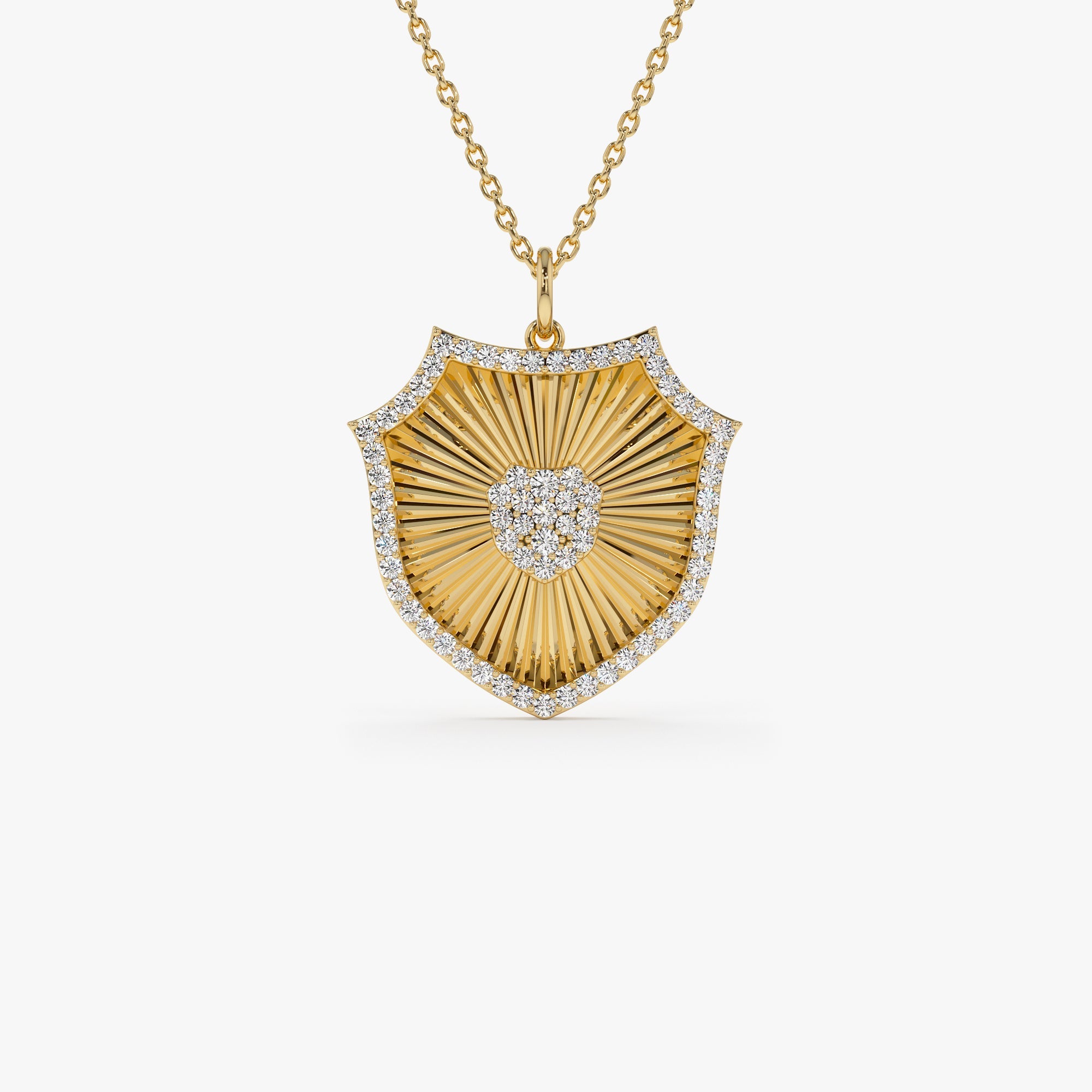 OBFJ1258 - 14k Diamond Shield Medallion Pendant 1