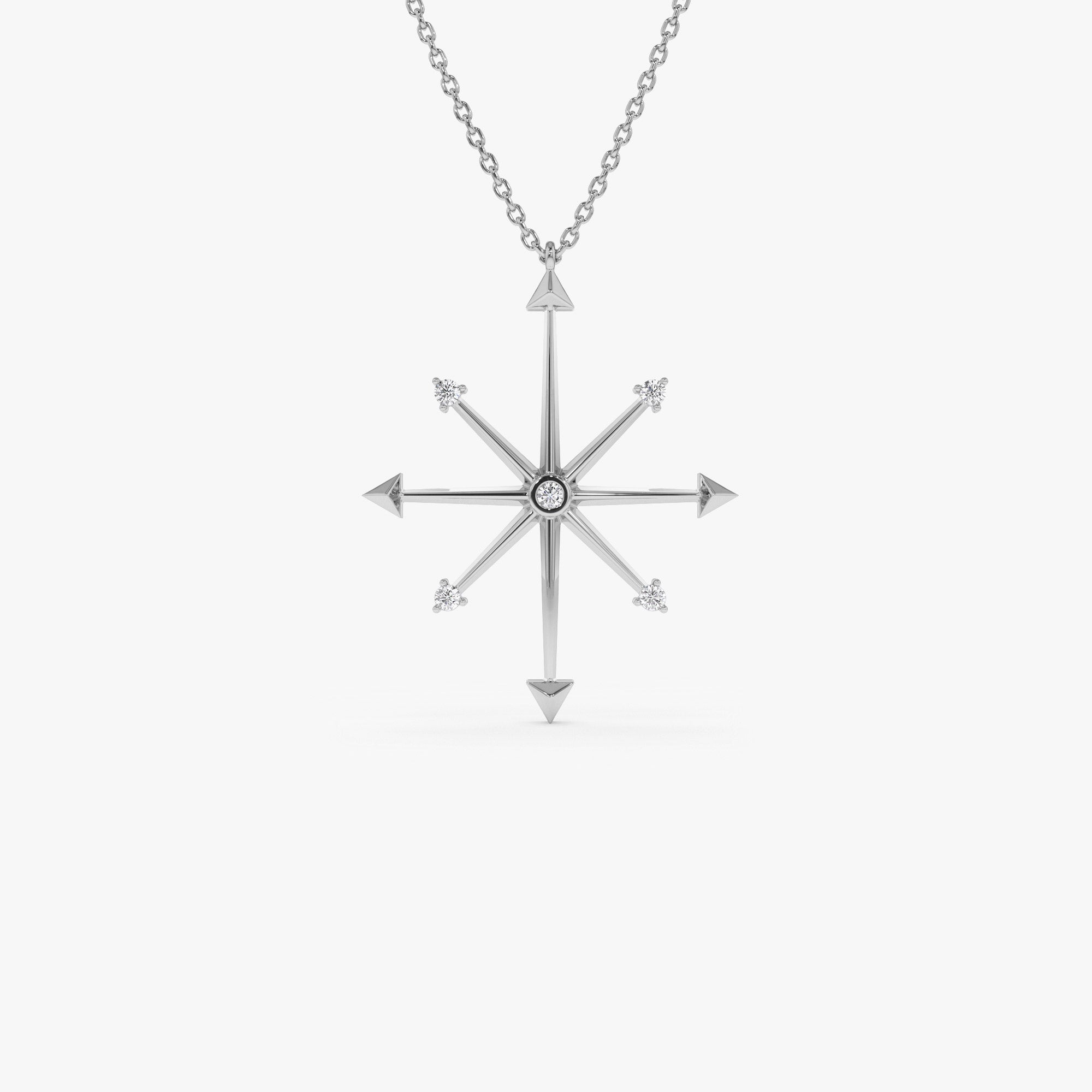 OBFJ1294 - 14k Layering Diamond Compass Charm Necklace 6