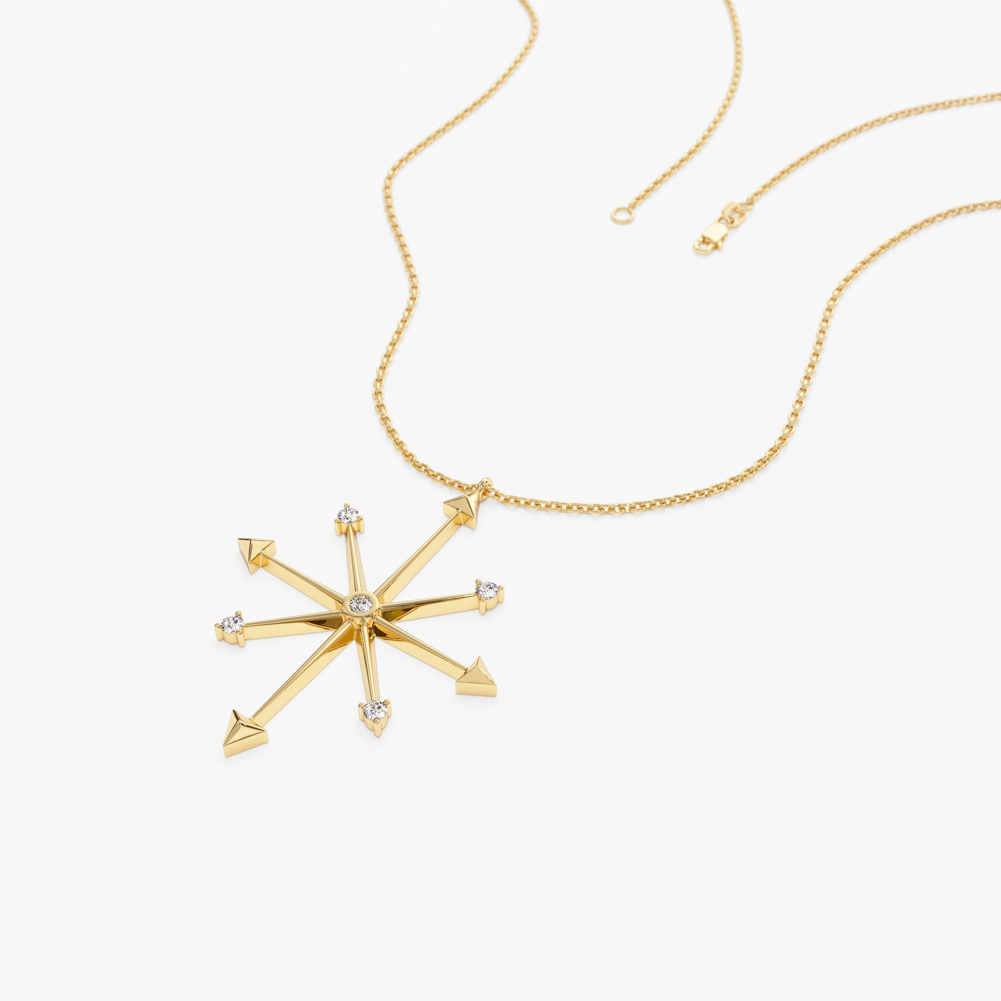 OBFJ1294 - 14k Layering Diamond Compass Charm Necklace 7