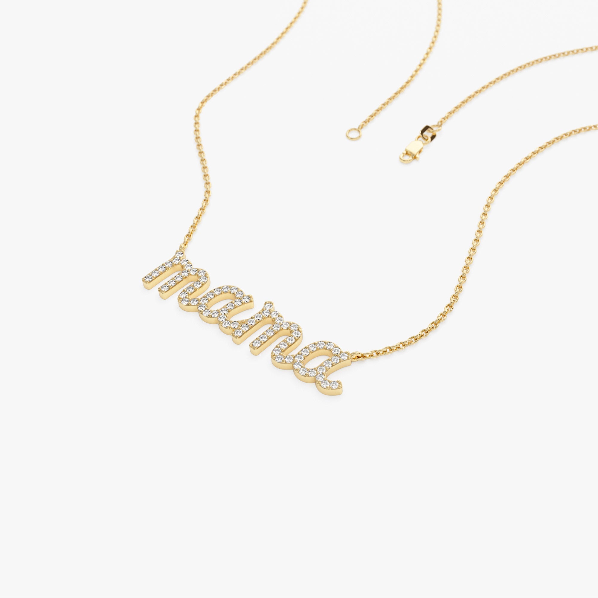 OBFJ1419 - 14k Diamond Script Mama Necklace 8