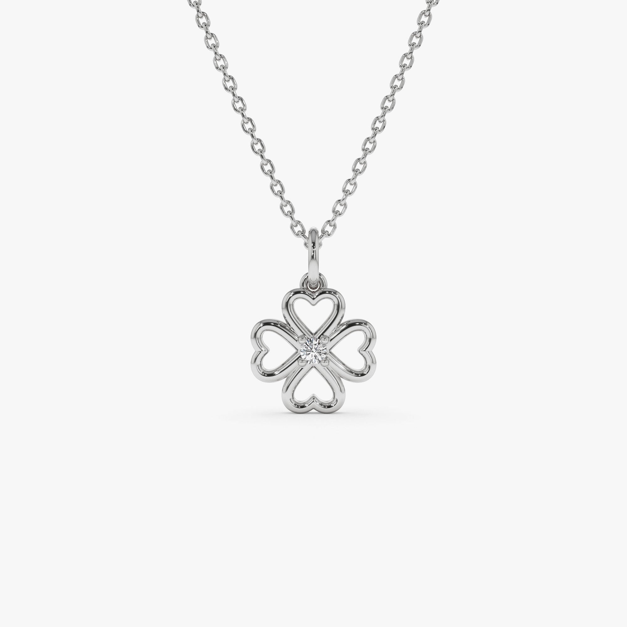 OBFJ1353 - 14k Single Diamond Clover Necklace 7