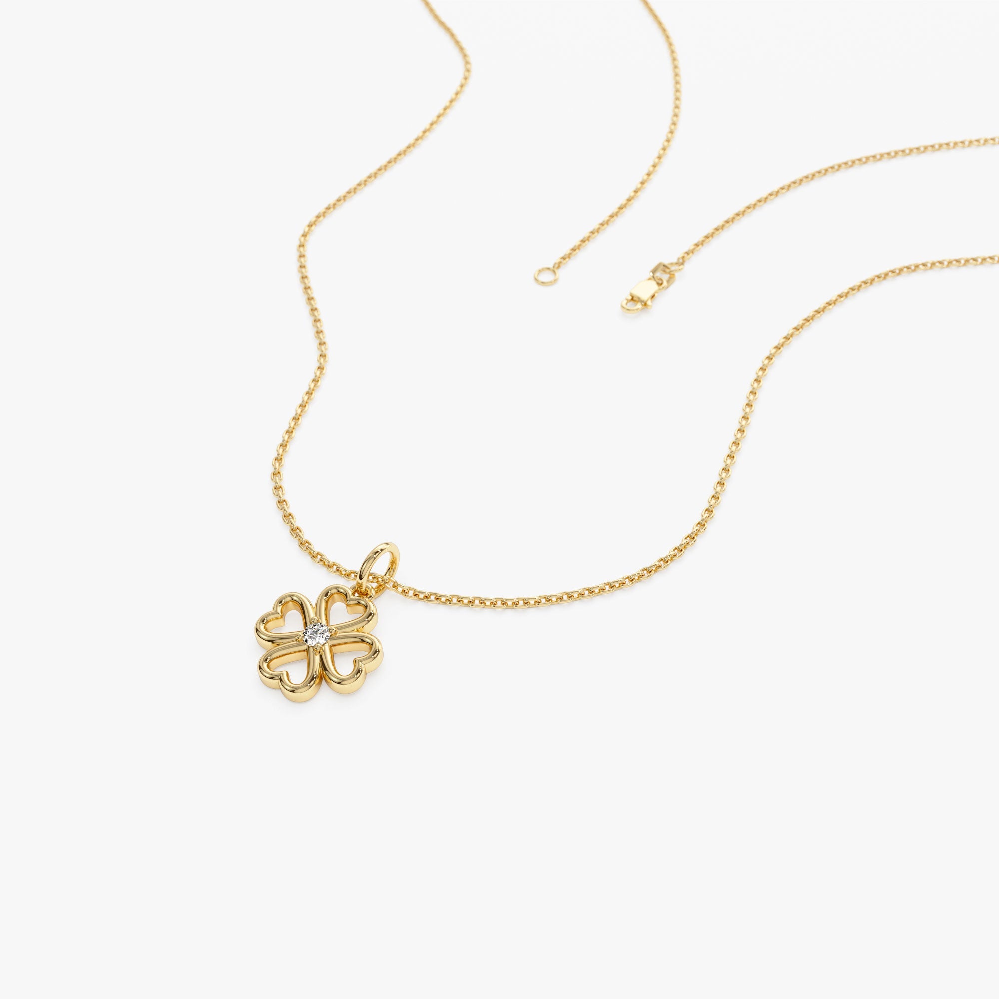 OBFJ1353 - 14k Single Diamond Clover Necklace 8