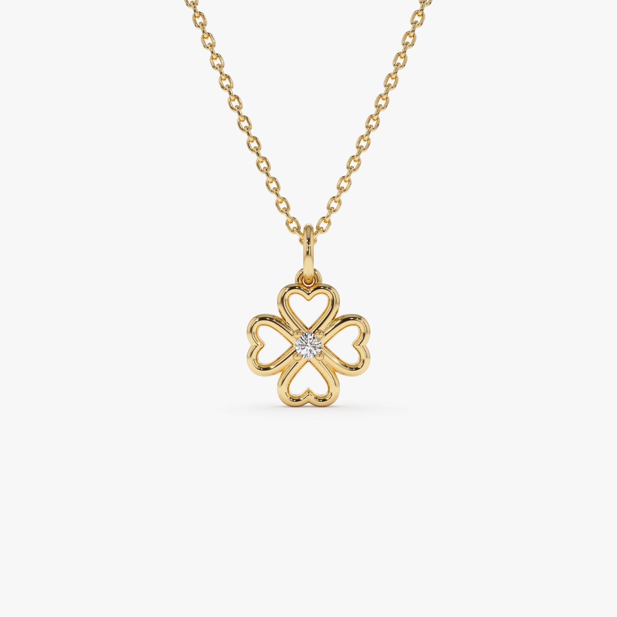 OBFJ1353 - 14k Single Diamond Clover Necklace 1