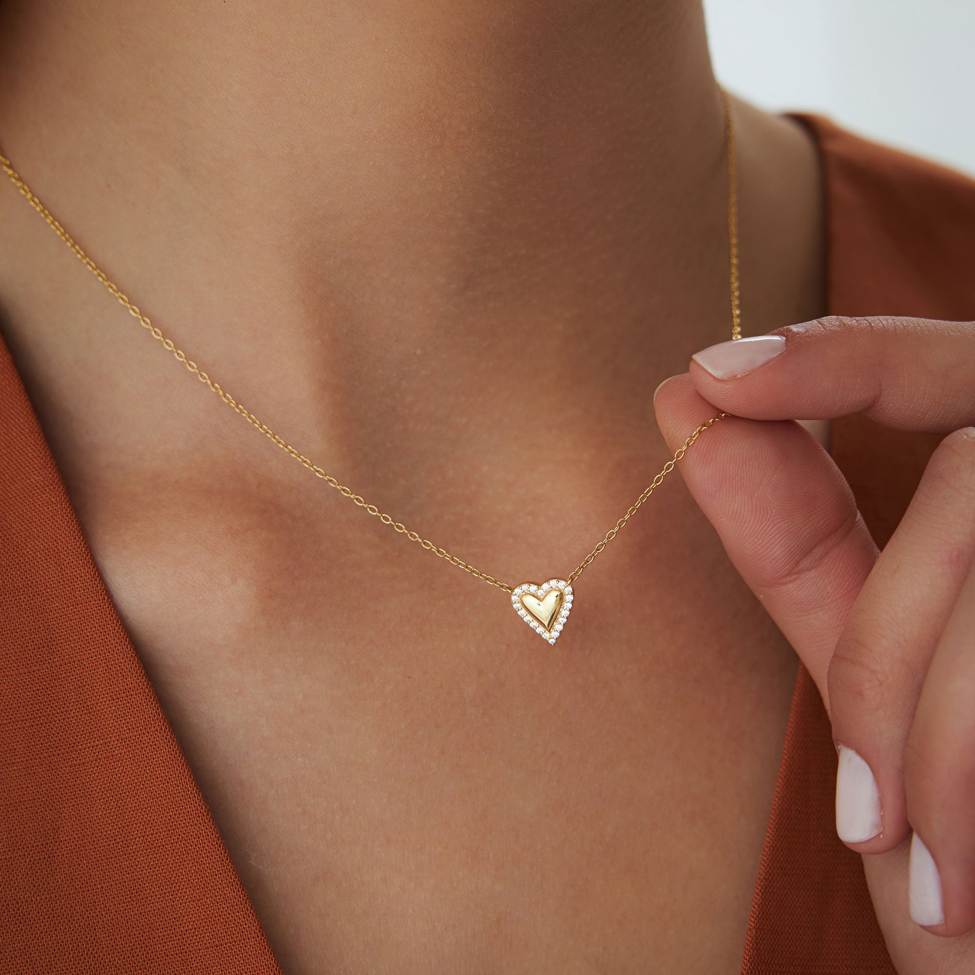 OBFJ1241 - 14K Diamond Puffed Heart Love Necklace 2