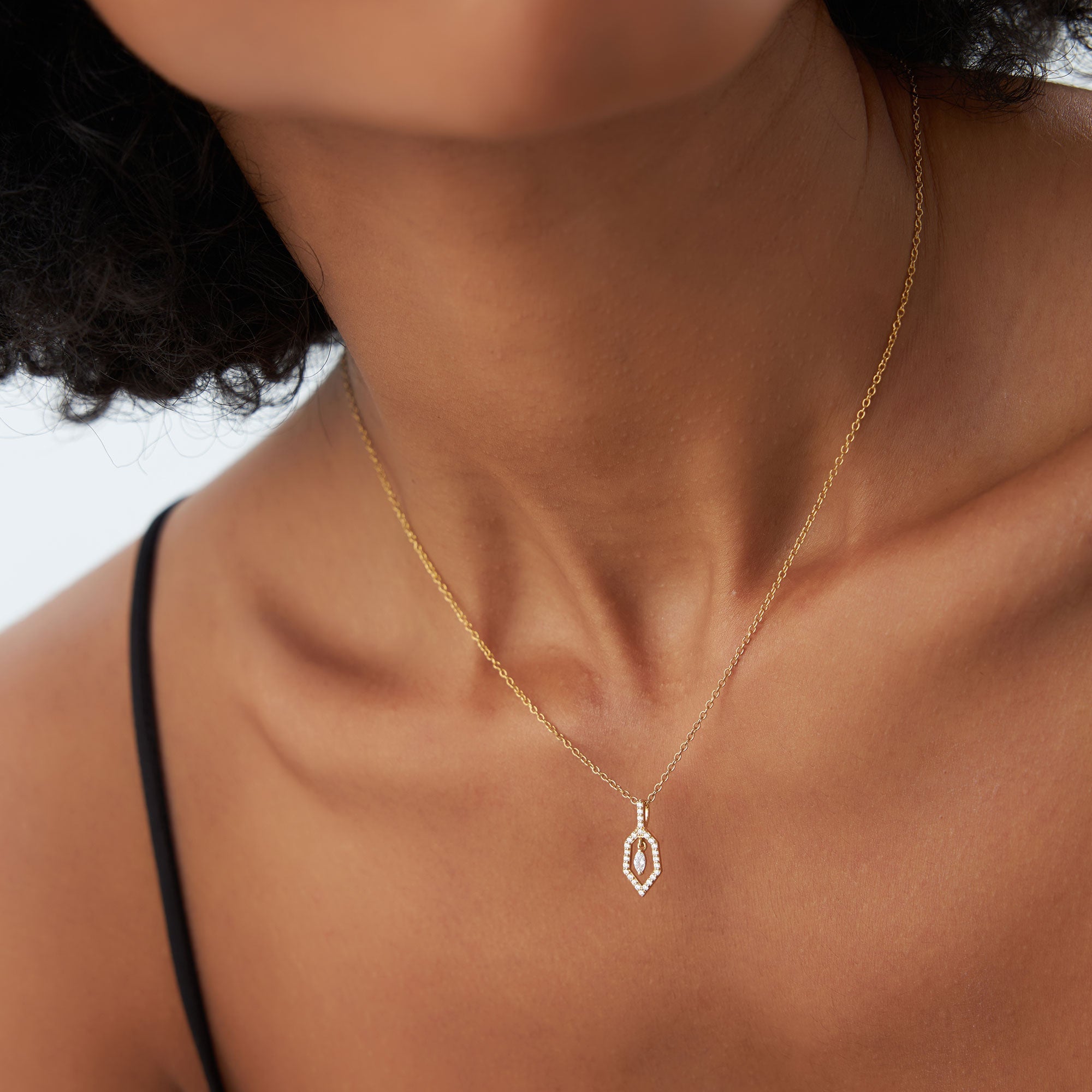 OBFJ1235 - 14k Marquise Shape Dangle Diamond Necklace 3