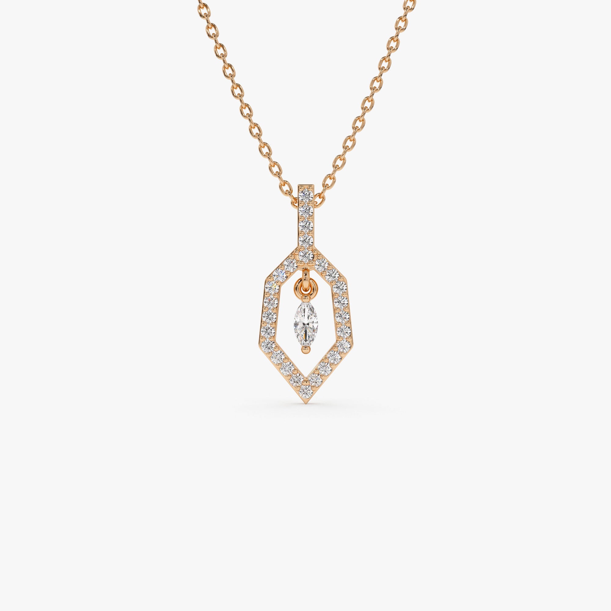 OBFJ1235 - 14k Marquise Shape Dangle Diamond Necklace 5