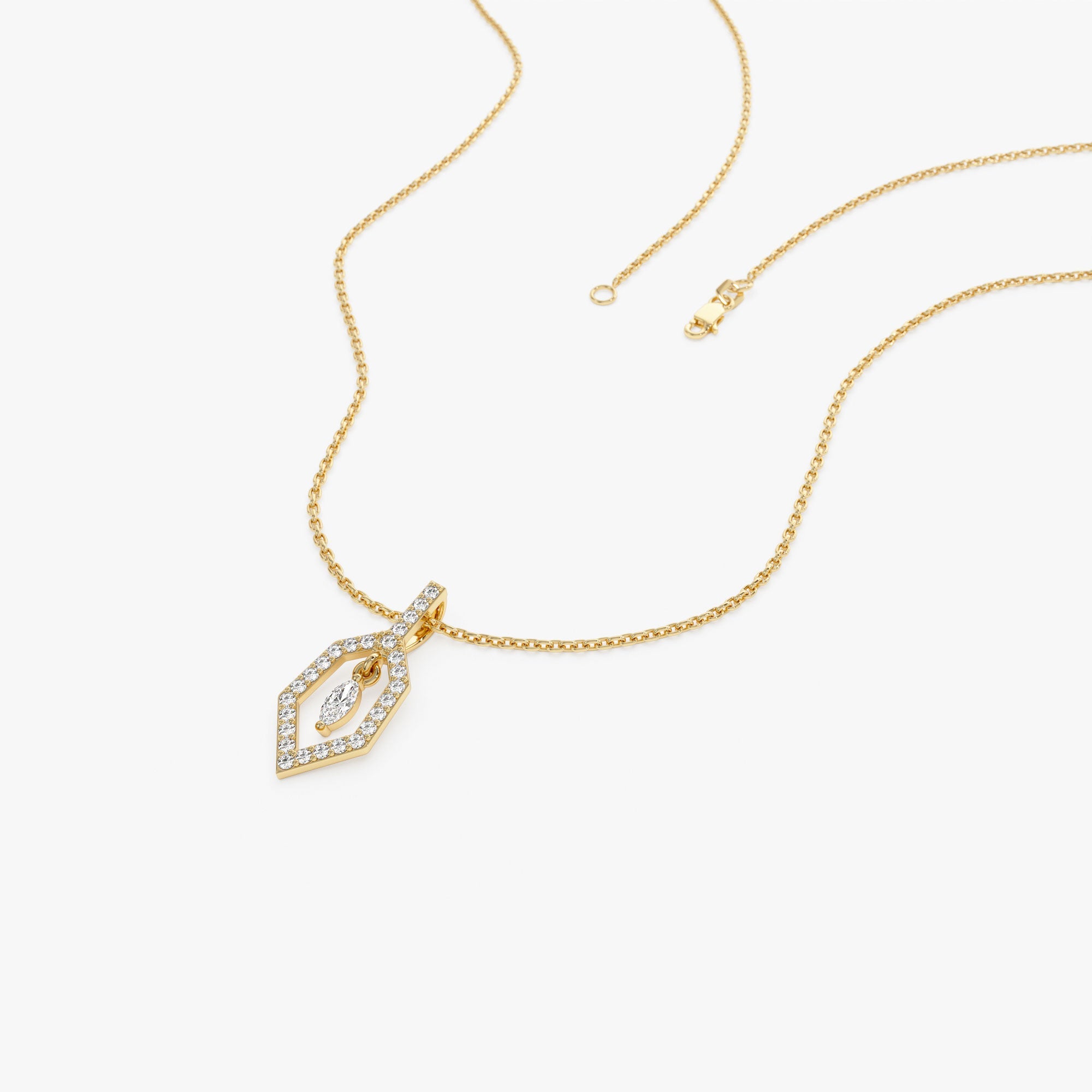 OBFJ1235 - 14k Marquise Shape Dangle Diamond Necklace 7