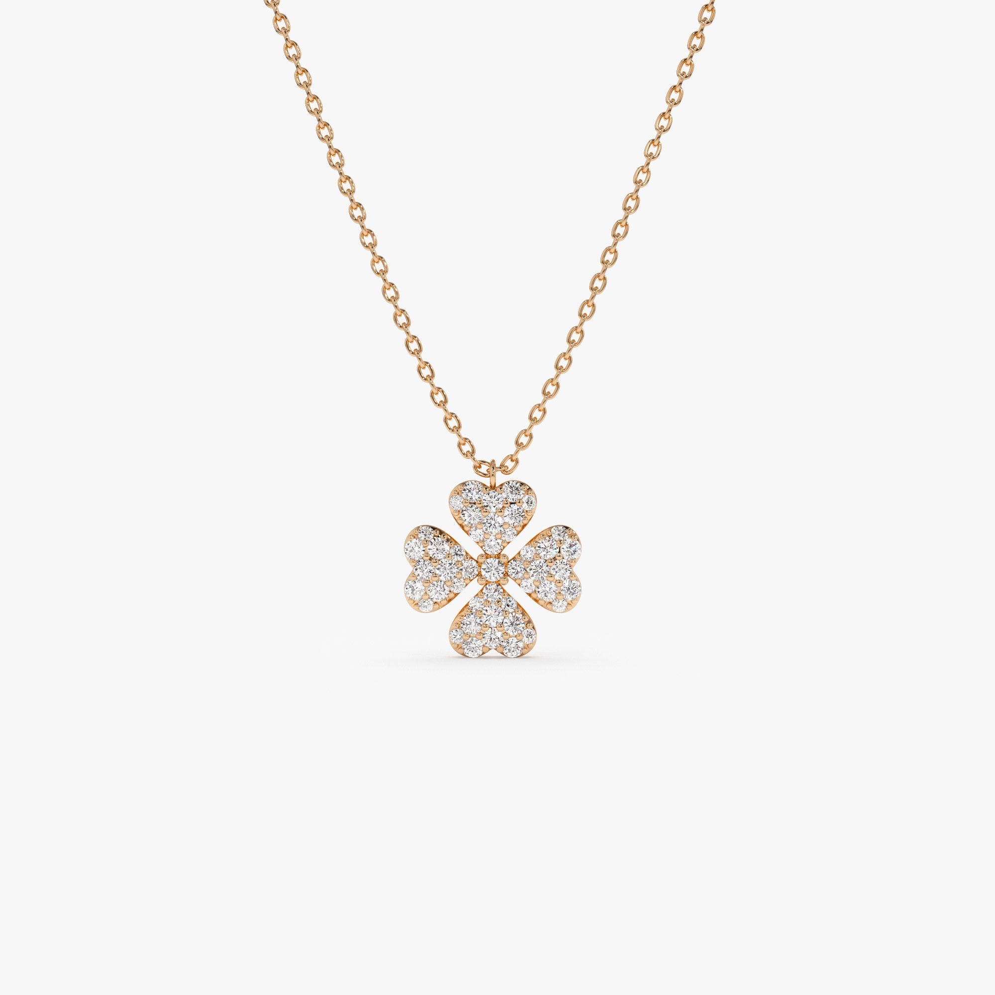 OBFJ0924 - 14K Gold Diamond Clover Necklace 6