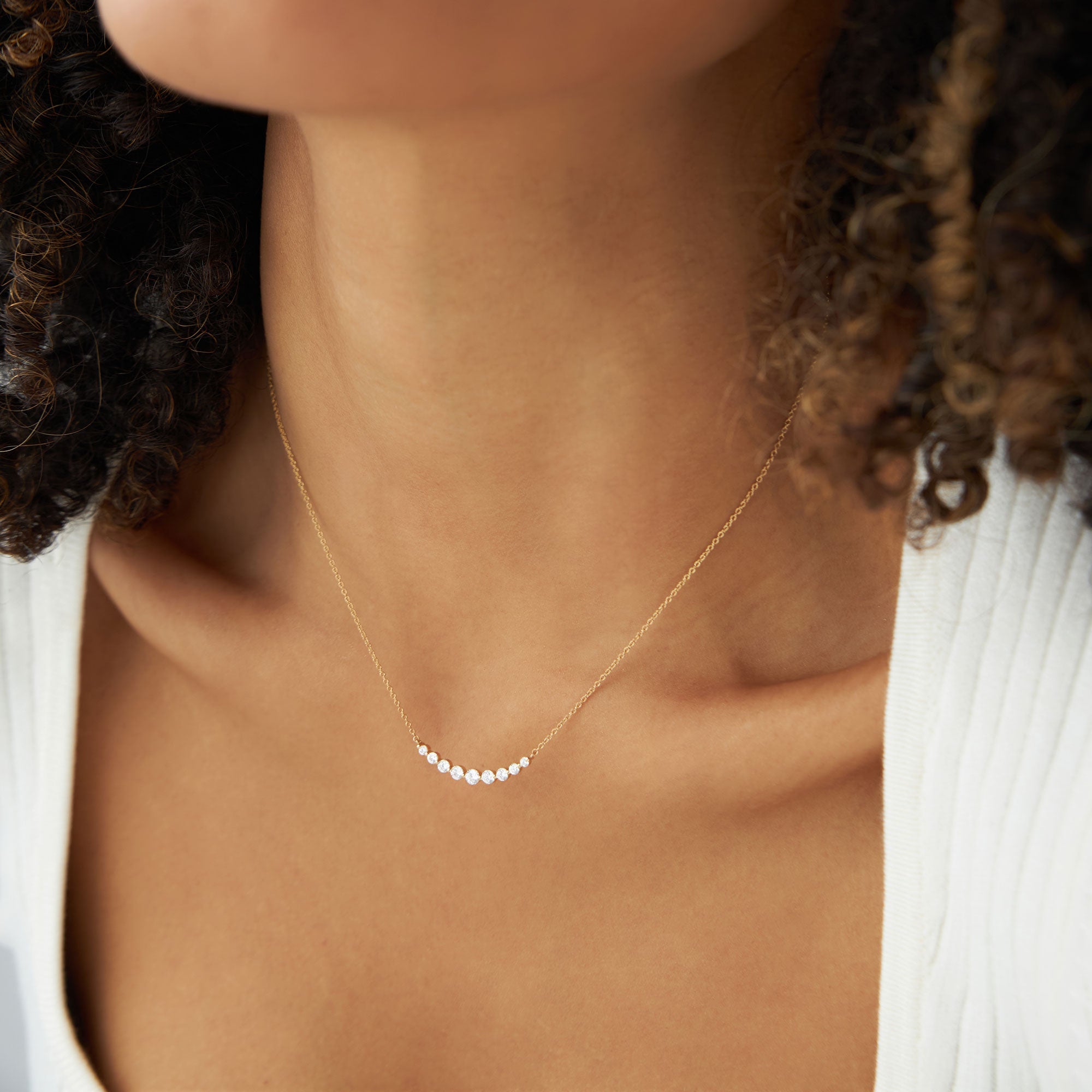 OBFJ1113 - 14K Shared Prong Curved Diamond Necklace 5