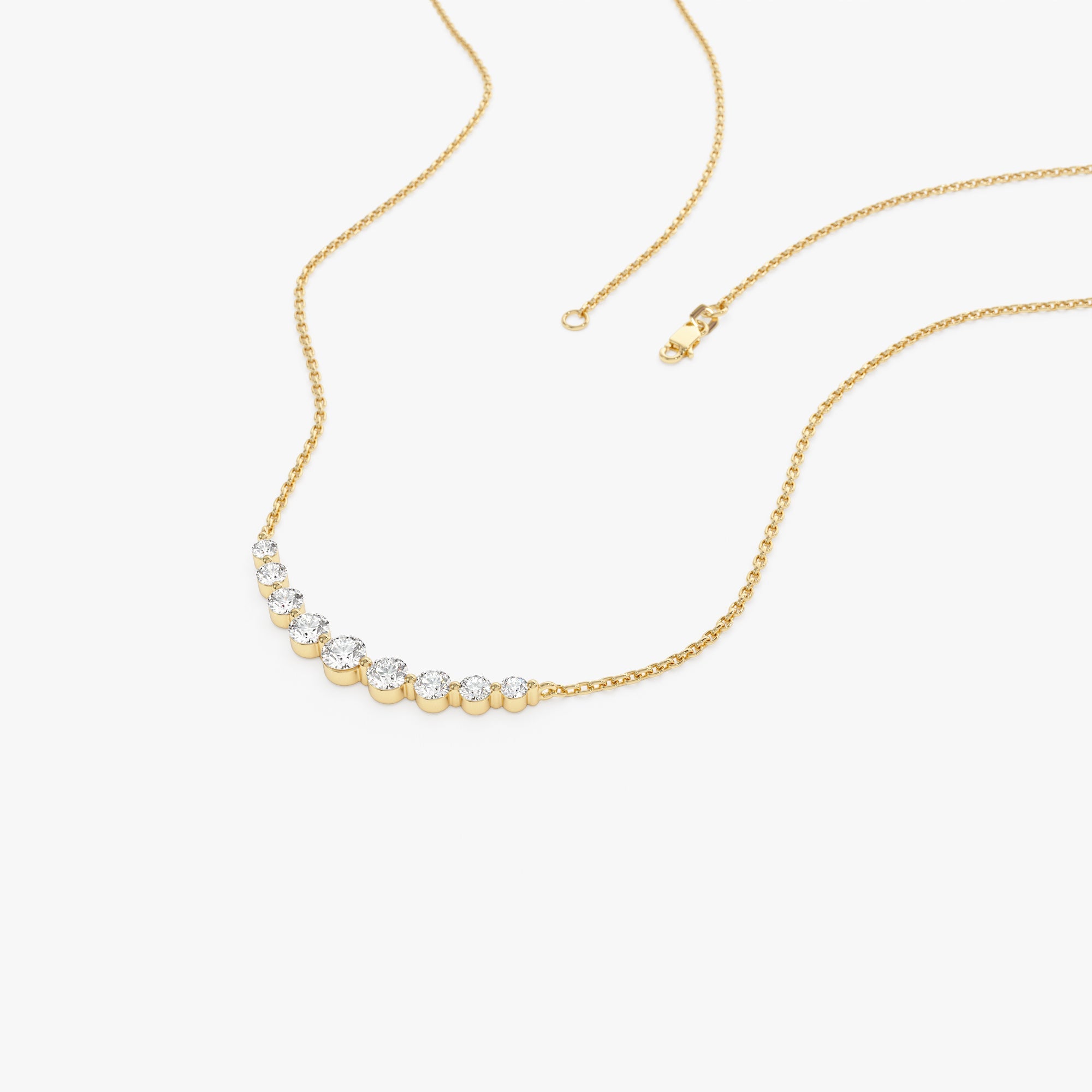 OBFJ1113 - 14K Shared Prong Curved Diamond Necklace 8