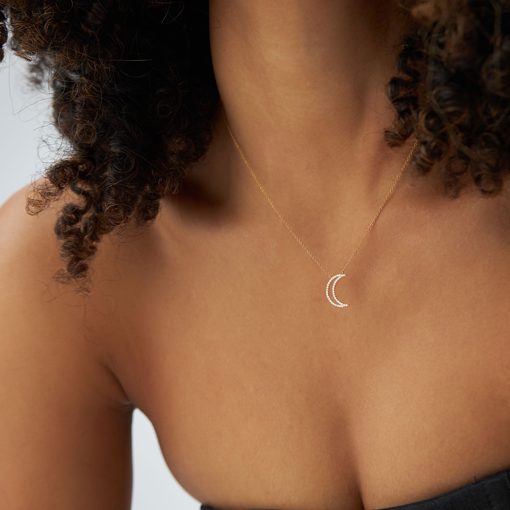 OBFJ1152 - 14K Diamond Moon Outline Necklace 2