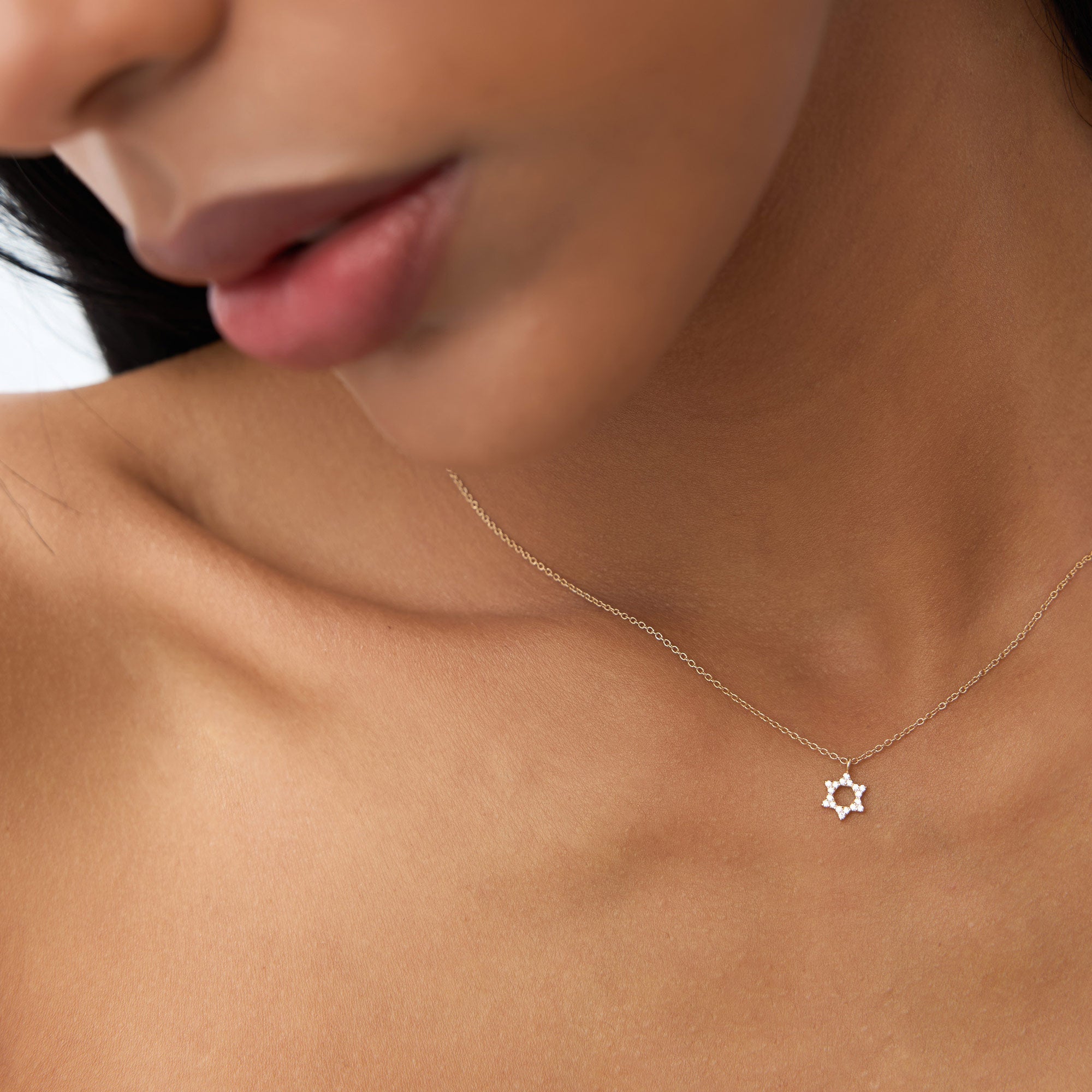 OBFJ0956 - 14K Gold Star of David Diamond Necklace 7