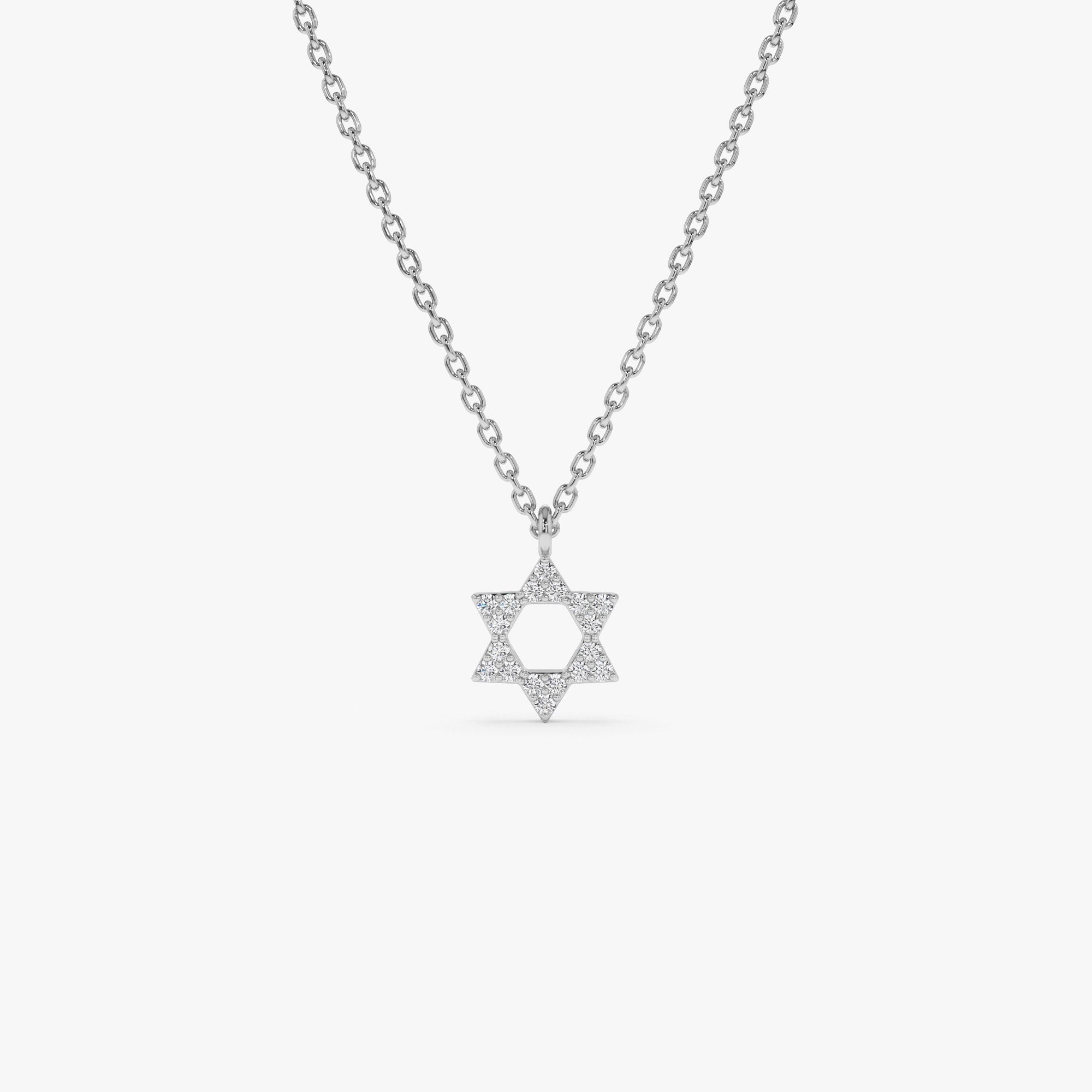 OBFJ0956 - 14K Gold Star of David Diamond Necklace 9