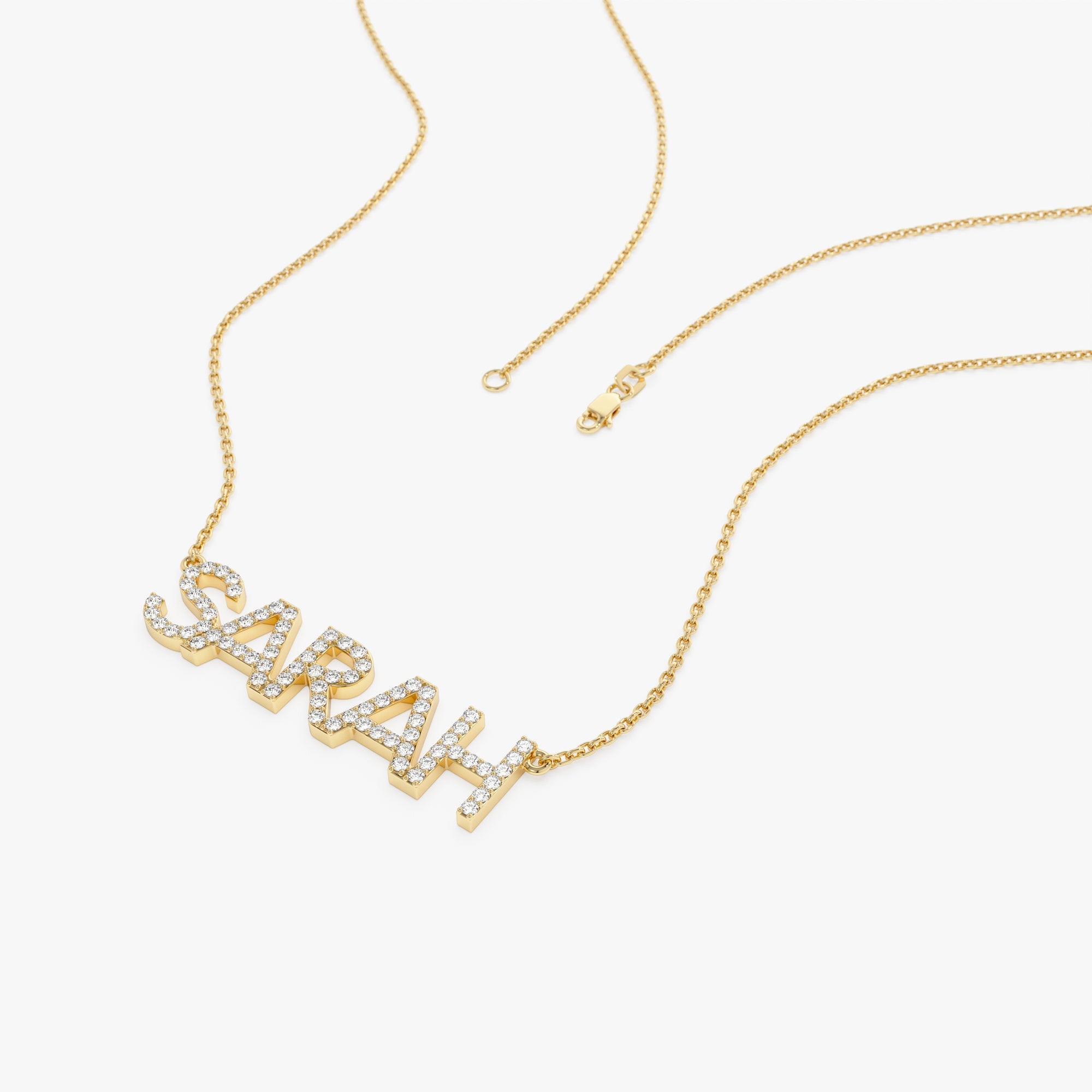 OBFJ0995 - 14K Dainty Layering Diamond Name Necklace 7