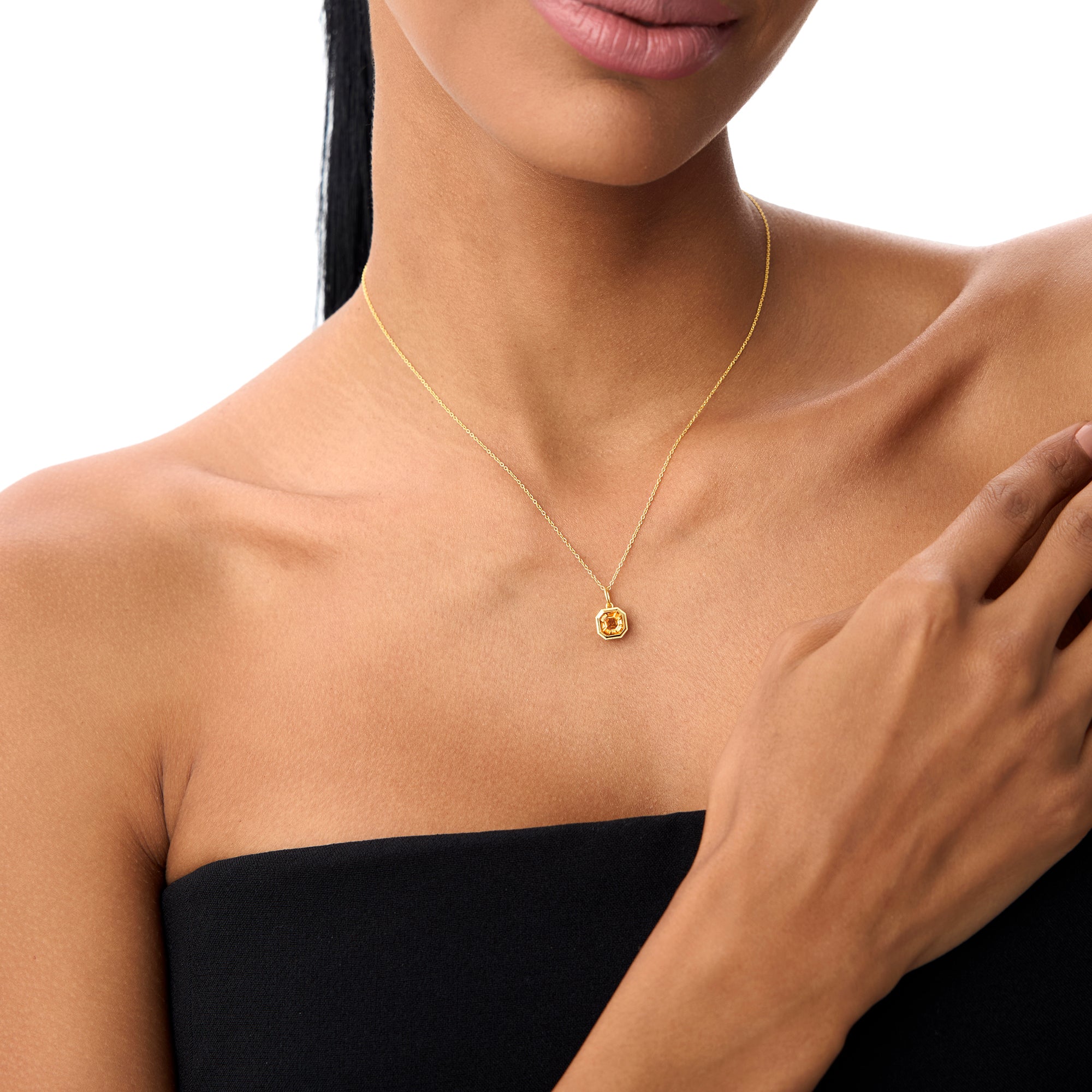 OBFJ0822 - 14K Asscher Cut Bezel Set Citrine Necklace 4