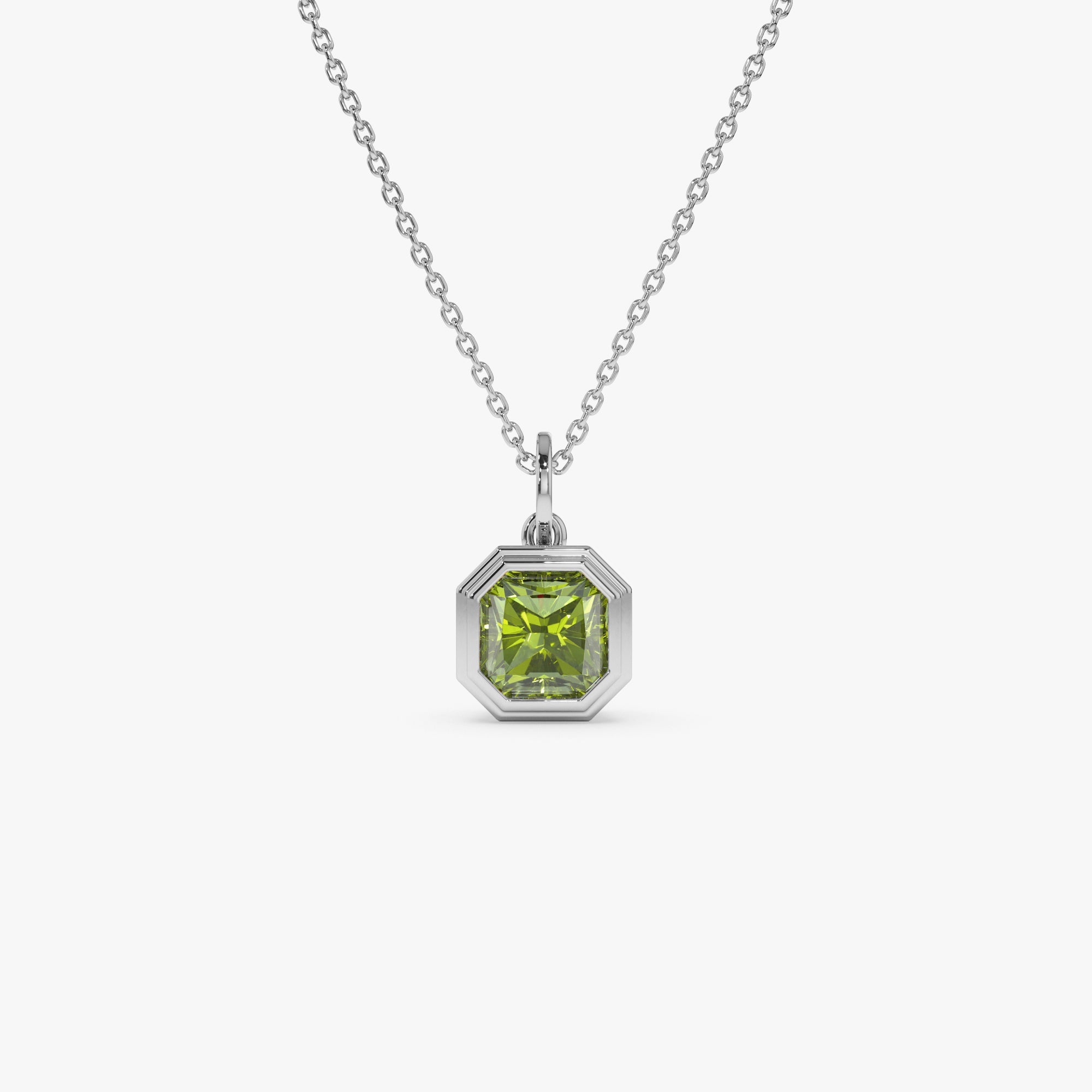 OBFJ0824 - 14K Asscher Cut Bezel Set Peridot Necklace 6