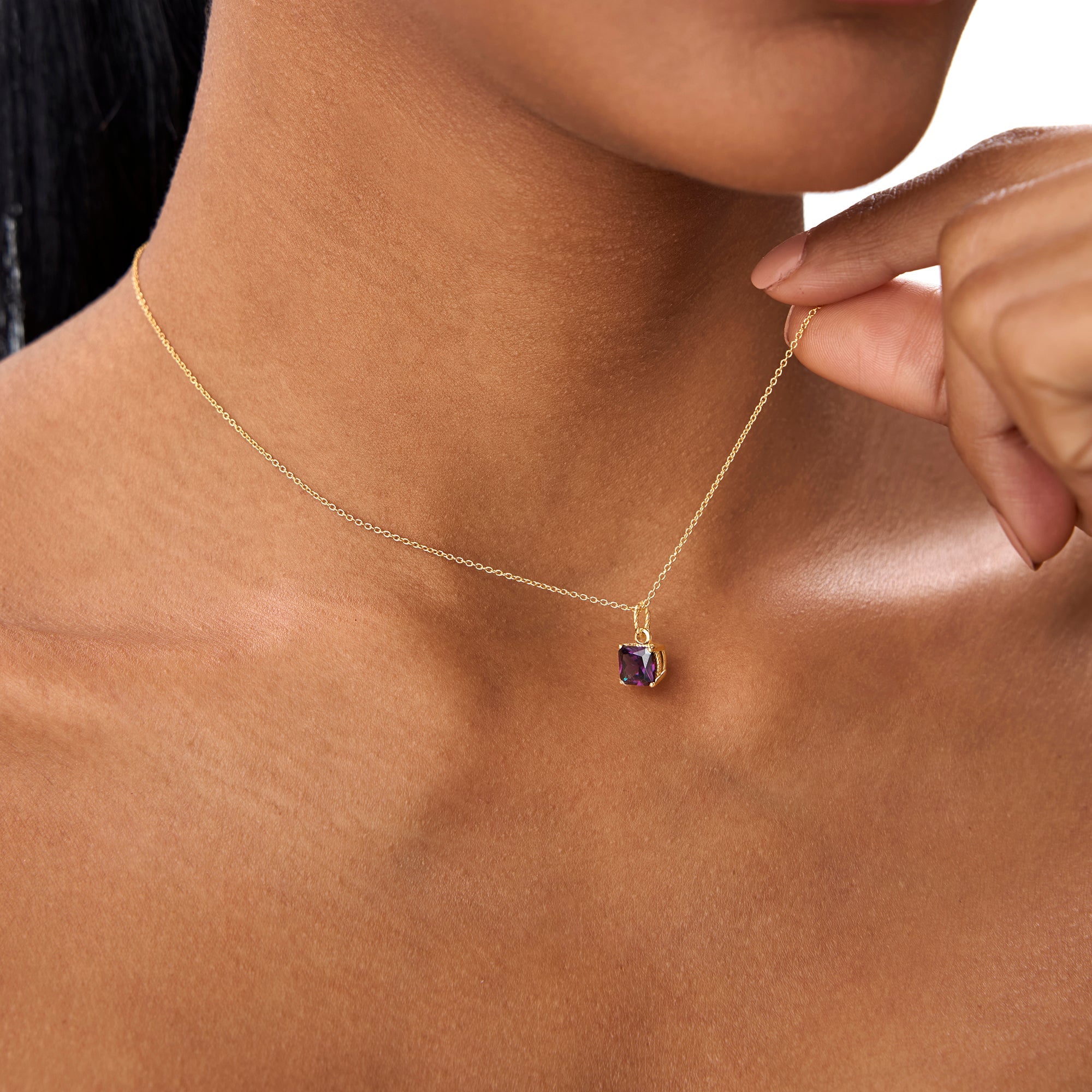 OBFJ0811 - 14K Cushion Cut Amethyst Solitaire Necklace 3