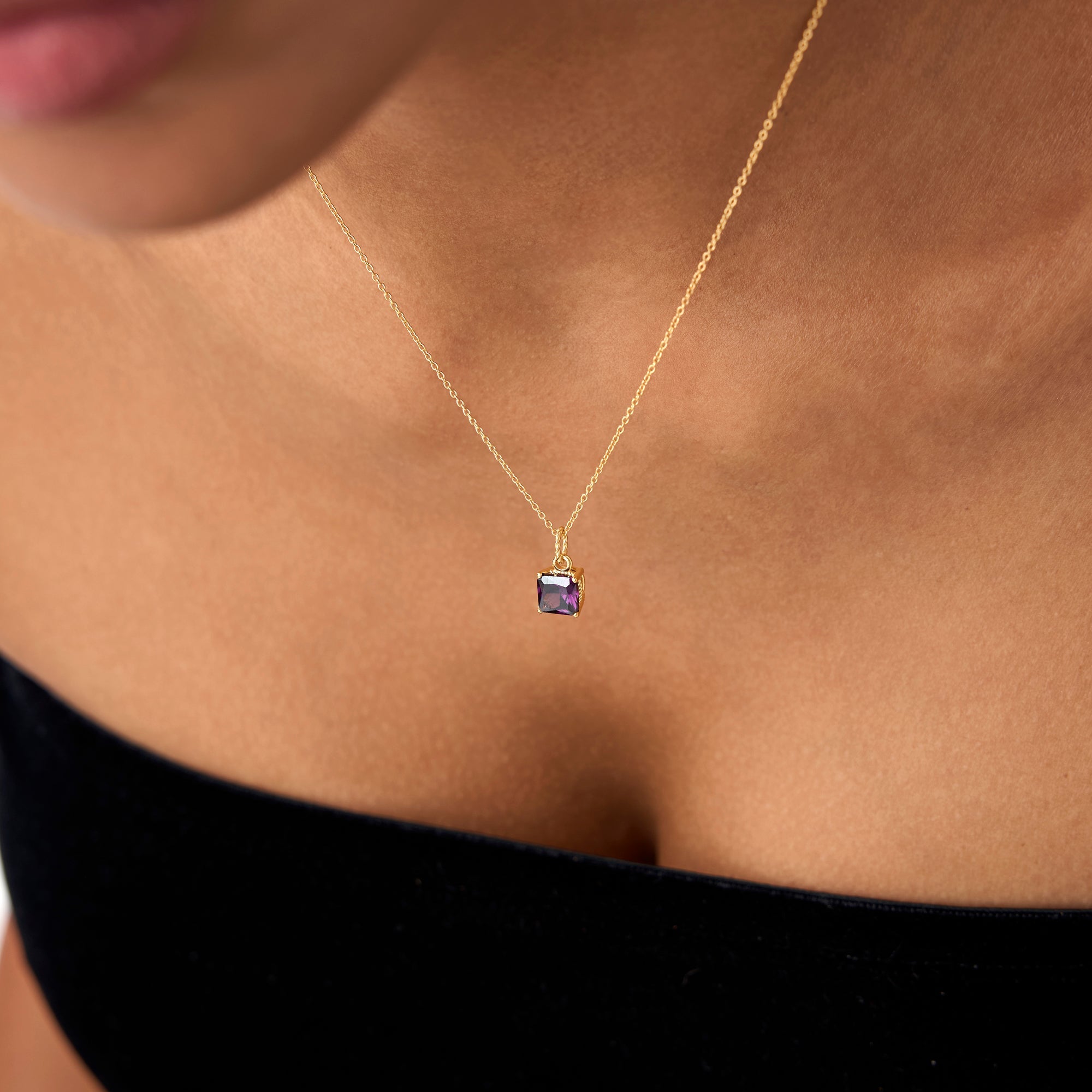 OBFJ0811 - 14K Cushion Cut Amethyst Solitaire Necklace 5