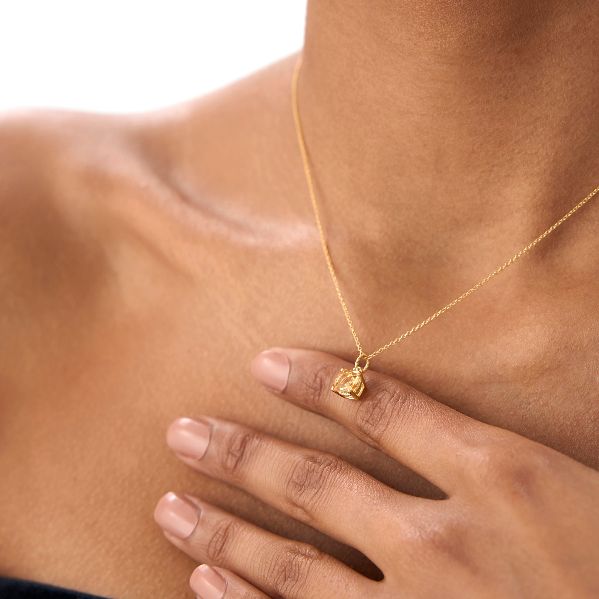 OBFJ0812 - 14K Cushion Cut Citrine Solitaire Necklace 2