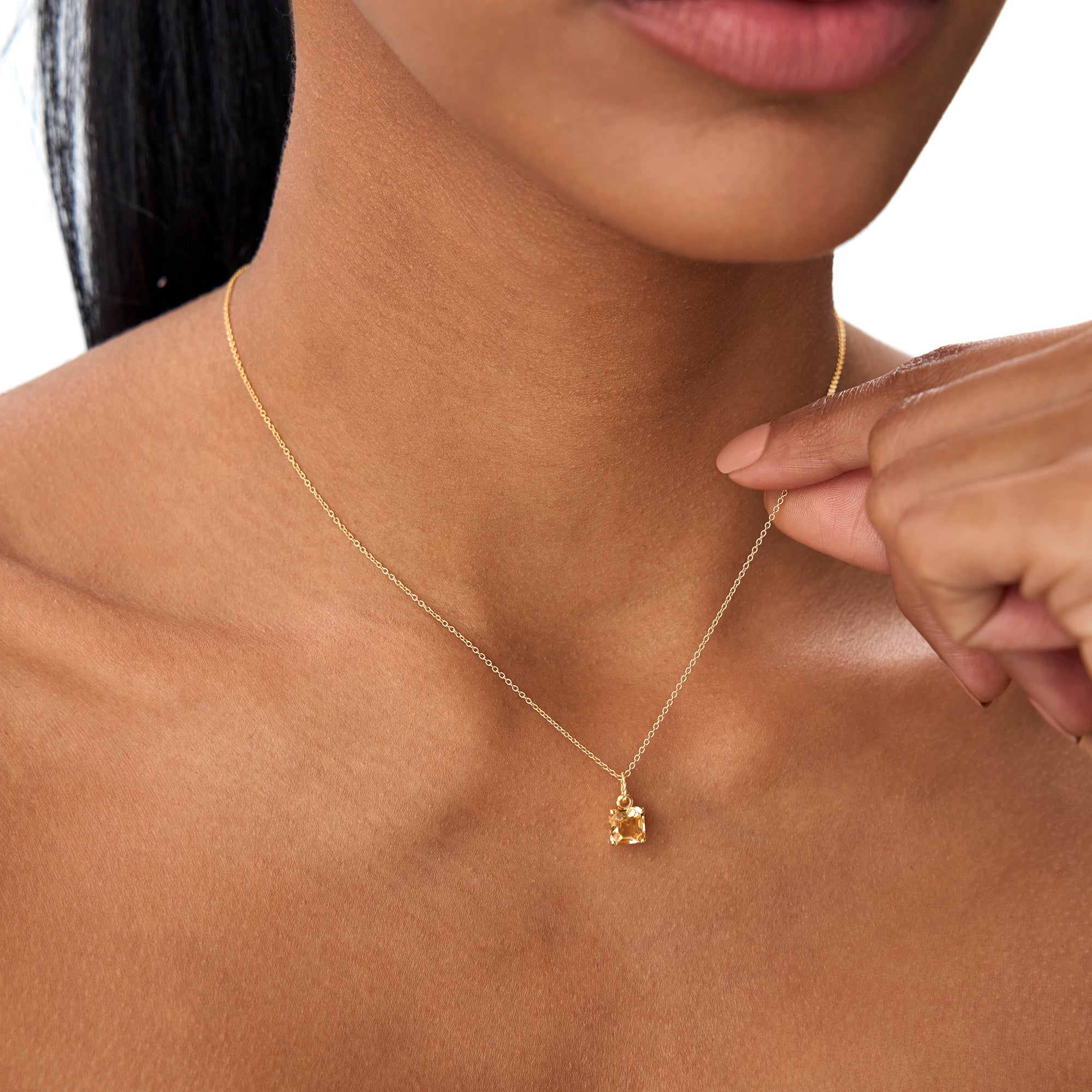 OBFJ0812 - 14K Cushion Cut Citrine Solitaire Necklace 5
