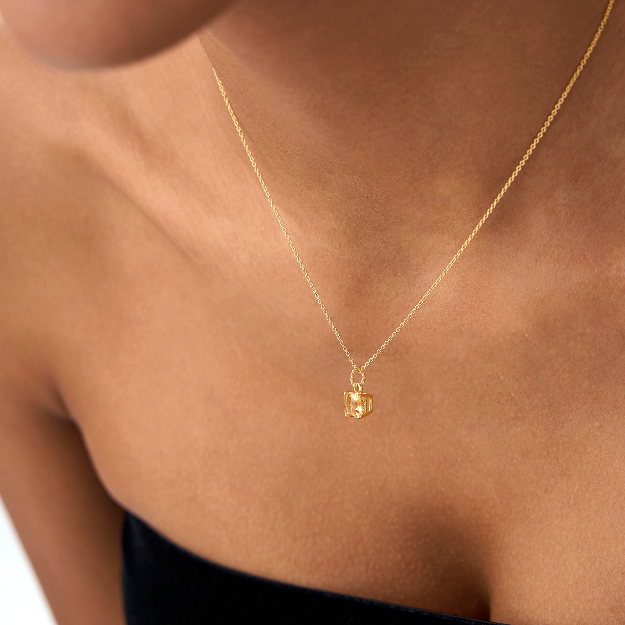 OBFJ0812 - 14K Cushion Cut Citrine Solitaire Necklace 3