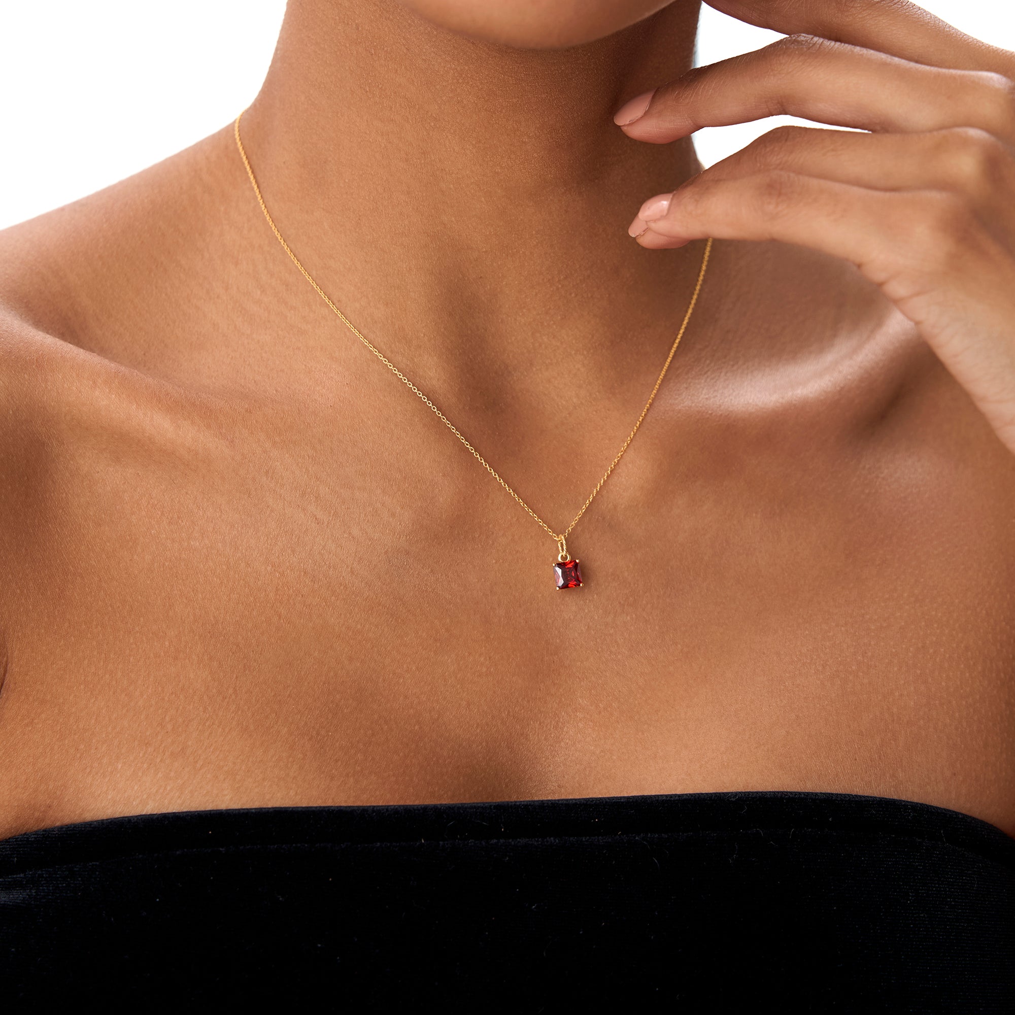 OBFJ0813 - 14K Cushion Cut Garnet Solitaire Necklace 5