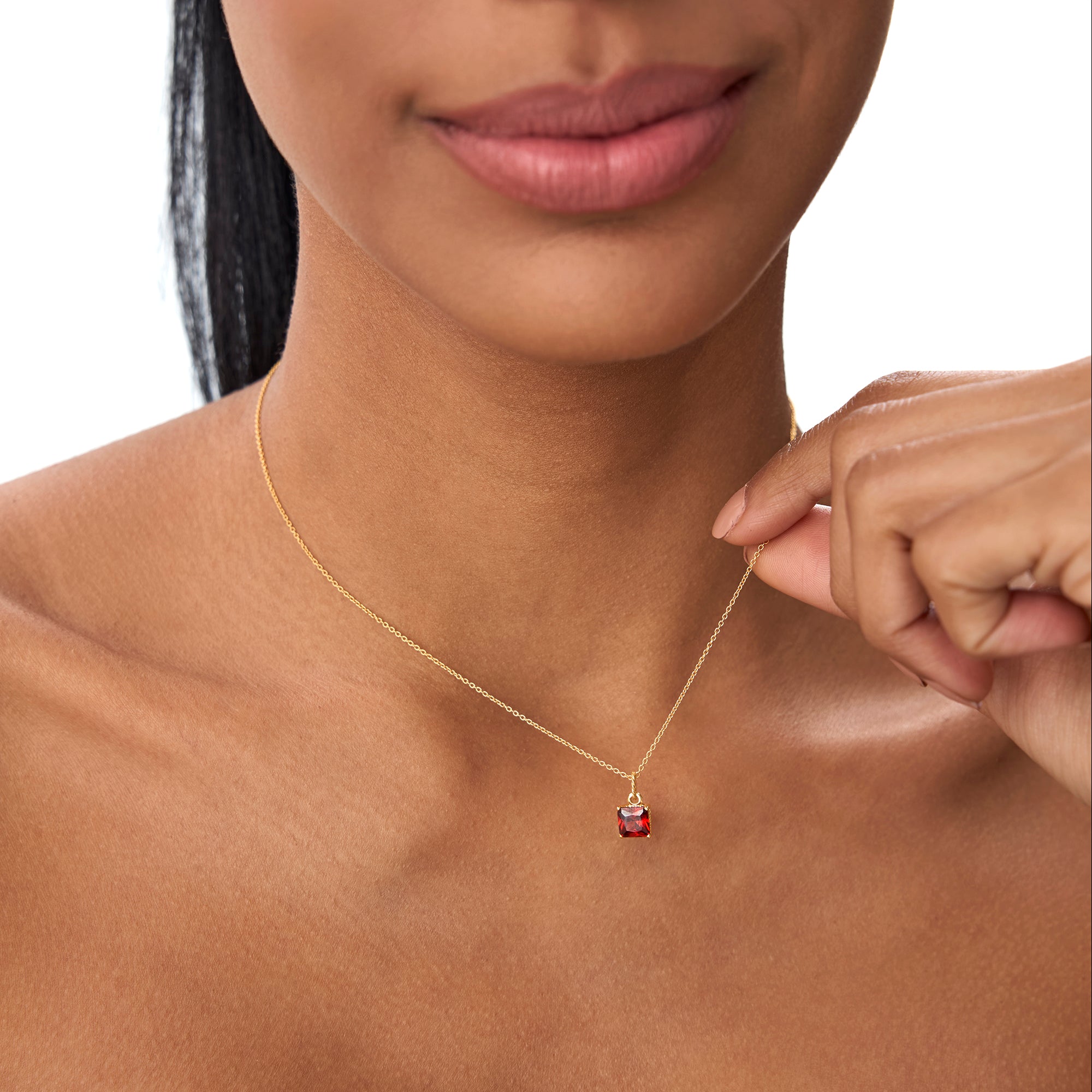 OBFJ0813 - 14K Cushion Cut Garnet Solitaire Necklace 6