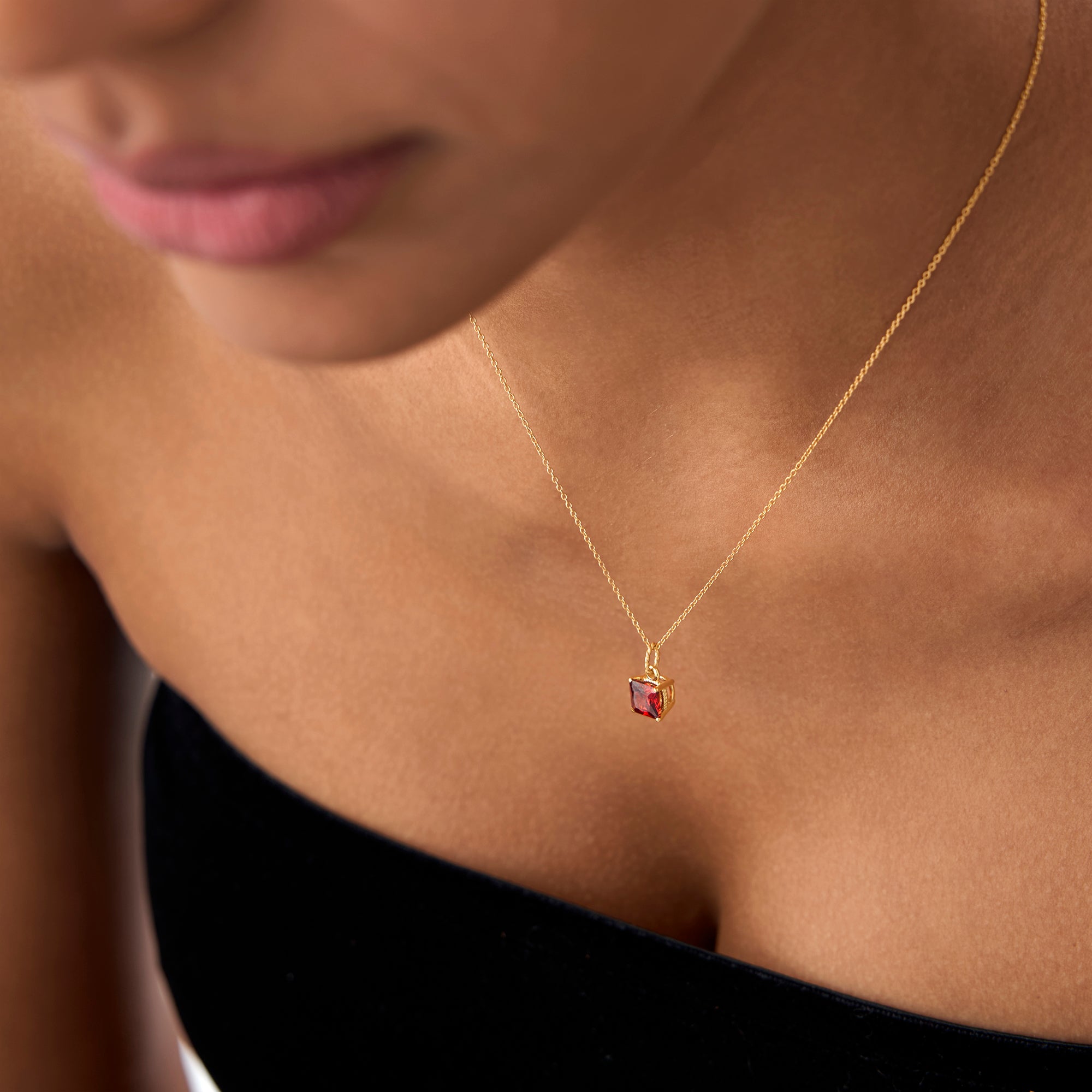 OBFJ0813 - 14K Cushion Cut Garnet Solitaire Necklace 2